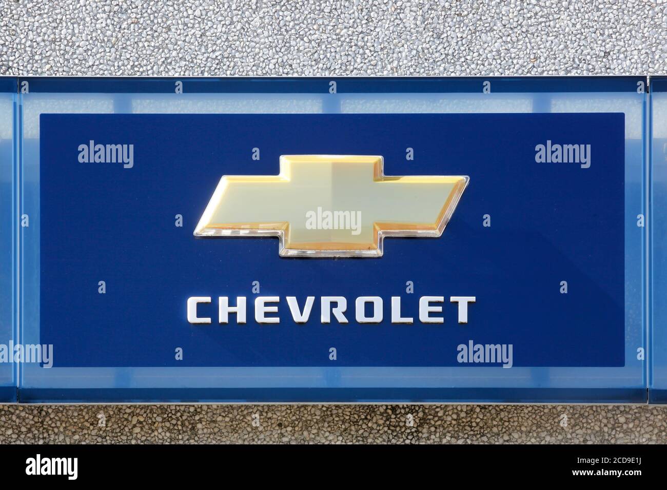 Risskov, Danimarca - 11 maggio 2019: Logo Chevrolet su un edificio. Chevrolet è una divisione automobilistica americana del produttore americano General Motor Foto Stock