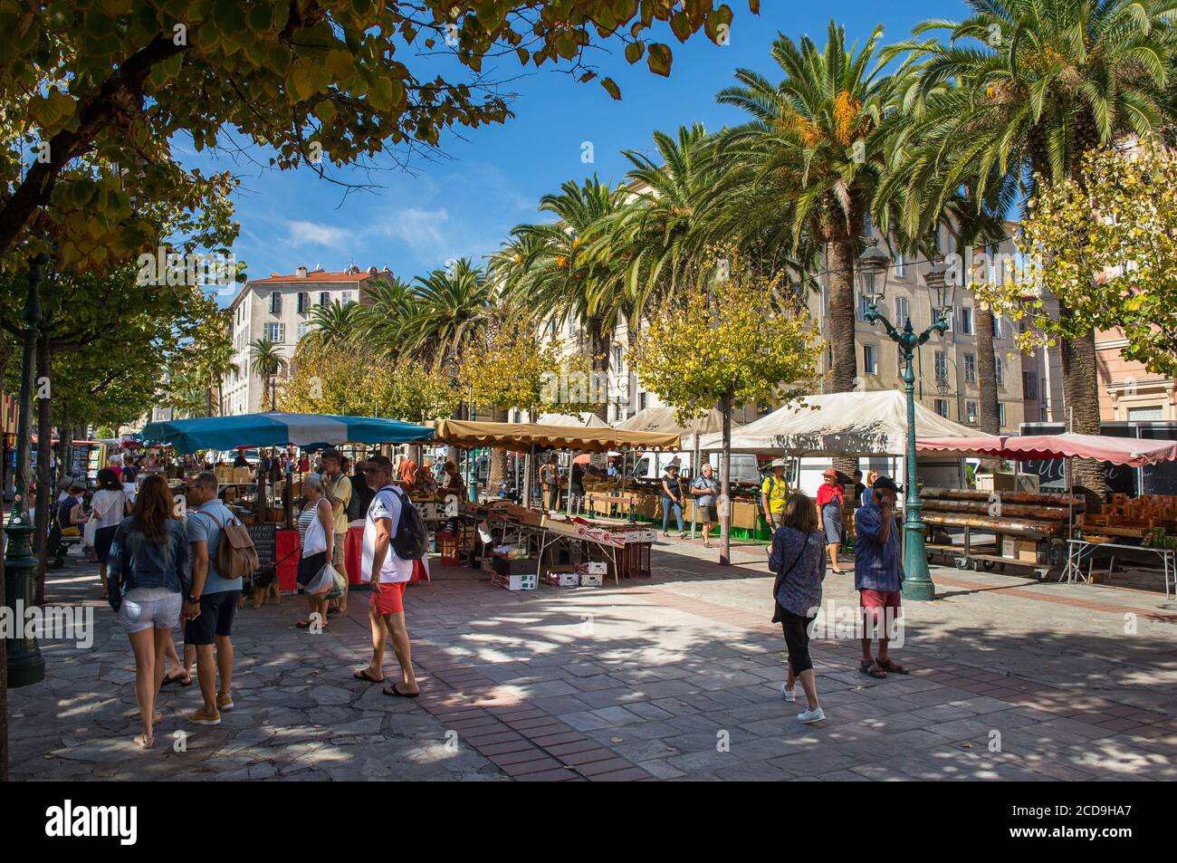 Francia, Corse du Sud, Ajaccio, Place Foch e il suo mercato quotidiano Foto Stock