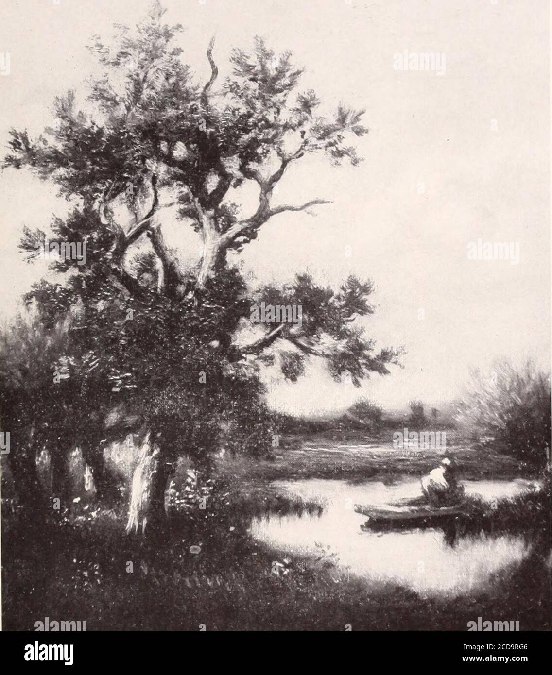 . Catalogo illustrato dei dipinti di valore e di altre proprietà artistiche recentemente contenute nelle Gallerie d'Arte William Schaus, Fifth Avenue, New York . 281 JEAN BAPTISTE CAMILLE COKot FRANCESE (1796-1875) MATTINA altezza, 10 pollici; lunghezza. 19 pollici il primo piano della muscolosa pascoli giallo-verde, cosparso di alcuni fiori gialli, si estende fino ad una banda di acqua biancastra che si trova orizzontalmente attraverso la distanza del themiddle. È delimitata sul lato più lontano da boschi, lavanda-grigiastra contro il vapore grigiastro-cremoso che si aggira sopra l'orizzonte. Il cielo sopraveis si radura in un grigio-blu debole. Agai massaggiato Foto Stock