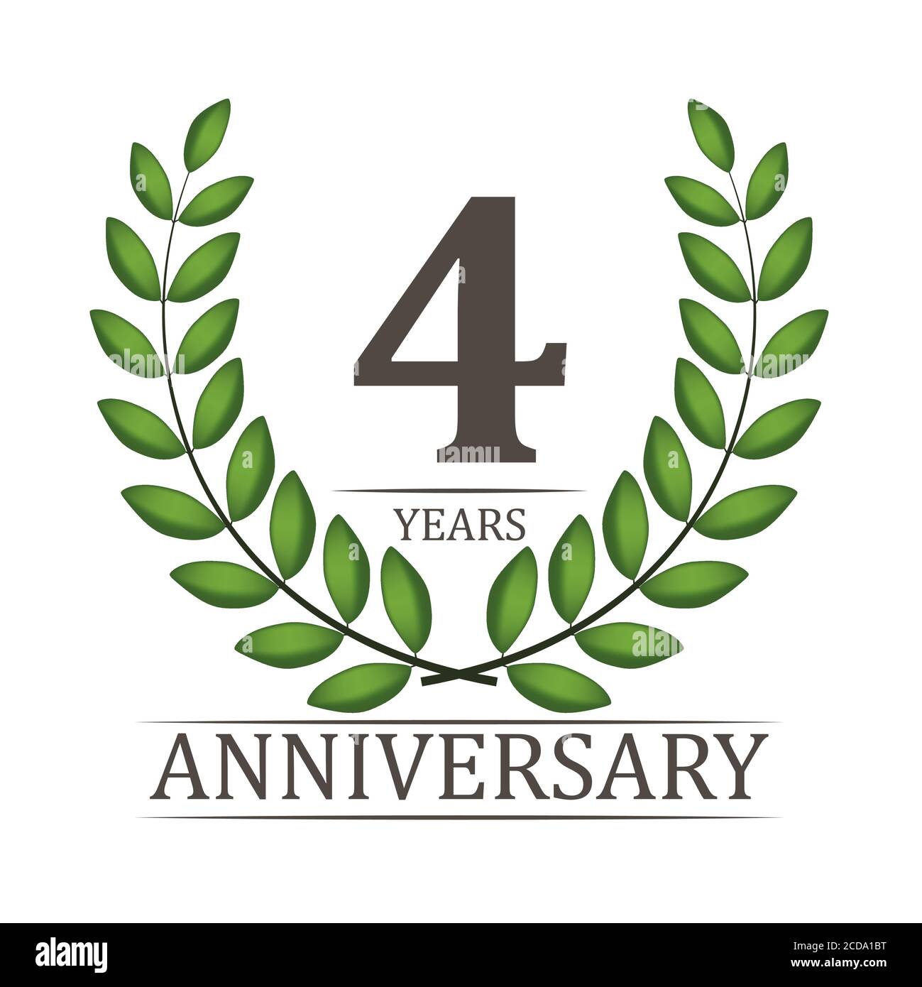 4 anni Anniversary Template con nastro rosso e corona di Laurel Illustrazione vettoriale Illustrazione Vettoriale