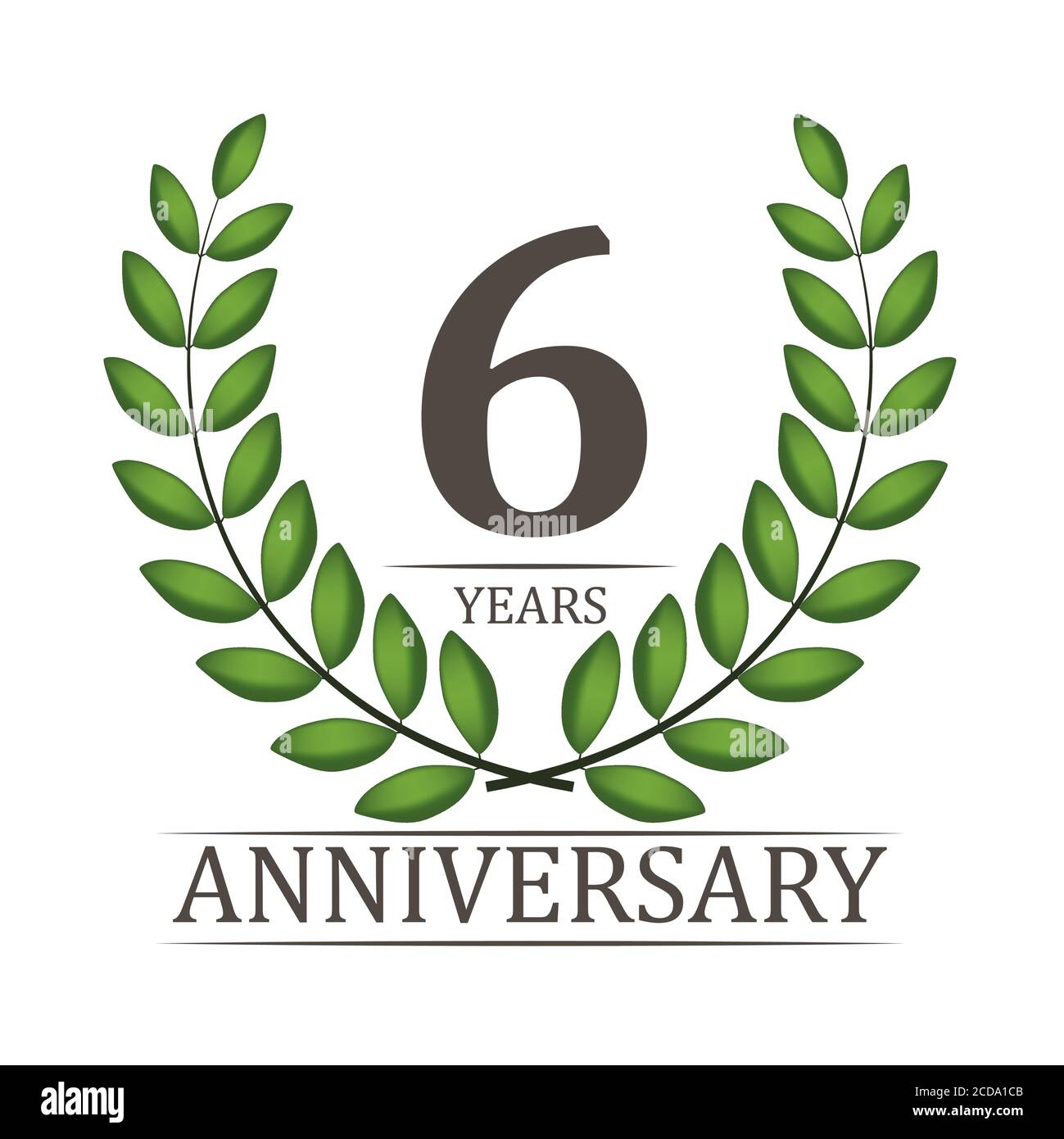 6 anni Anniversary Template con nastro rosso e corona Laurel Illustrazione vettoriale Illustrazione Vettoriale