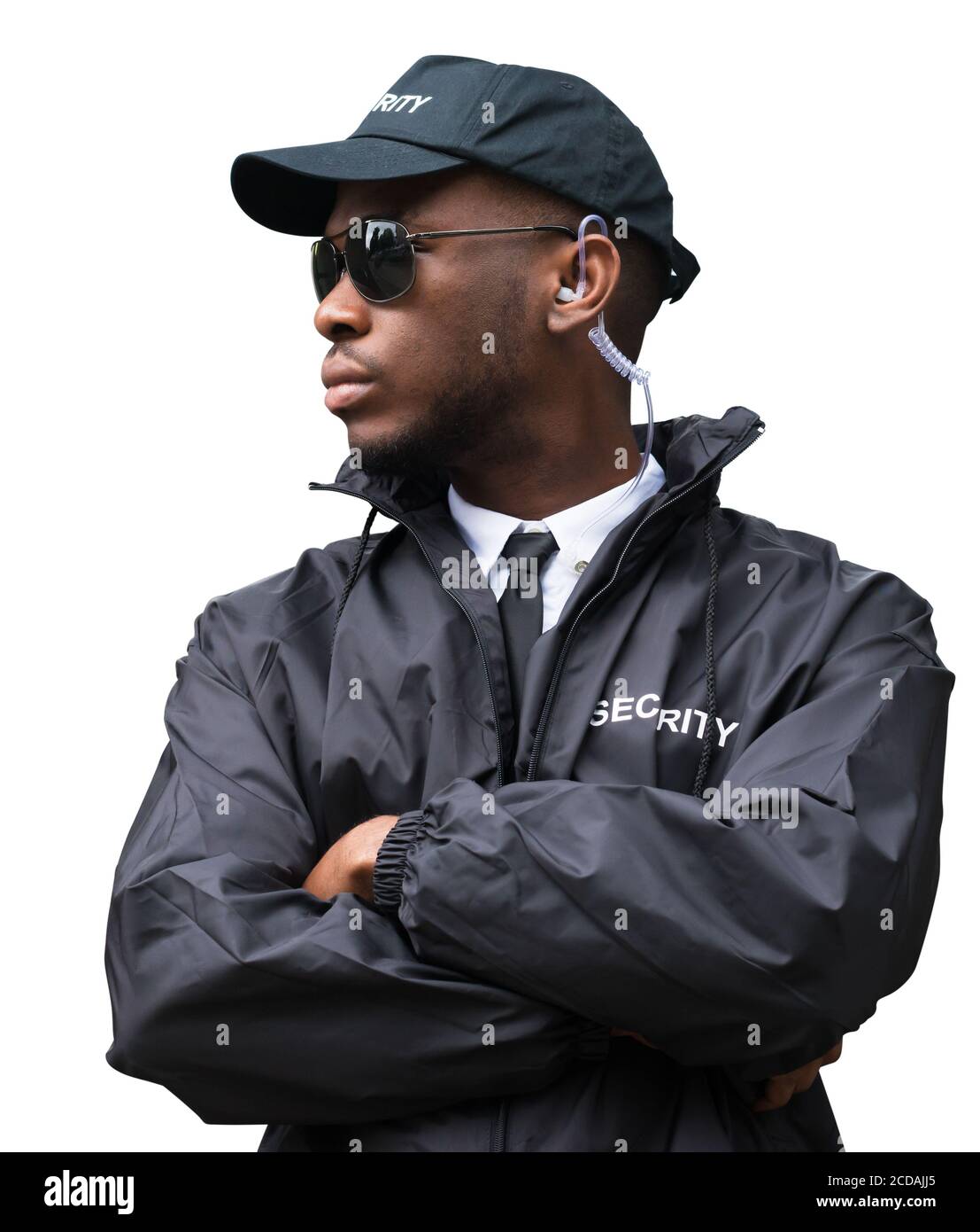 Guardia di sicurezza o Bodyguard. Standing maschio uniforme Foto Stock