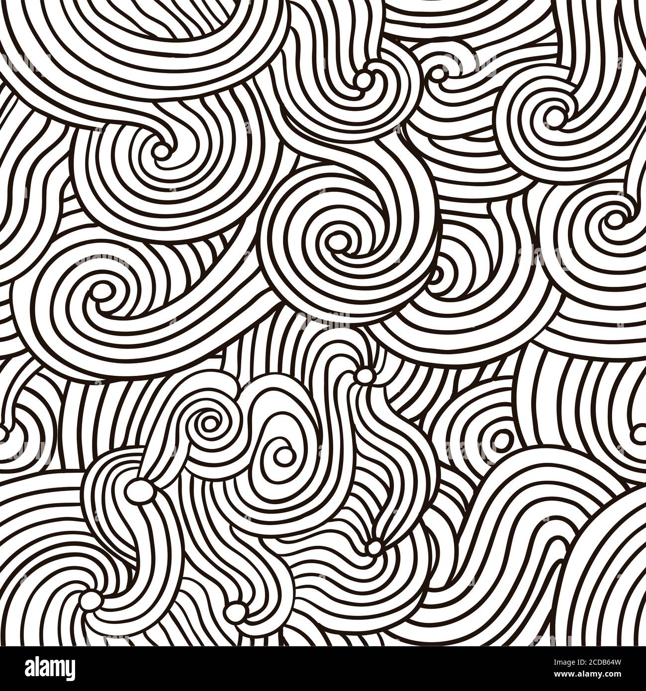 Linea doodle astratta motivo senza cuciture ricci Illustrazione Vettoriale