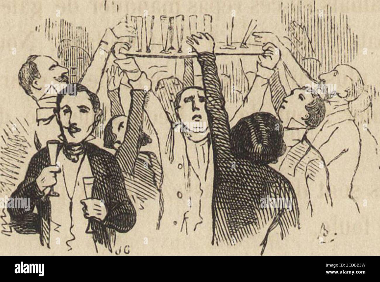 . Paris à table . serie TIS fermes et solides laccompagnent.on fait une halte. Dautres plateaux apparaissent: ils sont chargés de porce- 128 PARIGI UN TAVOLO, laines anglaises; le thé, des bouillons, des potages de pâtes onde fécule, du café, du chocolat, sont tour à tour présentés ; lessandwiches, qui se montrent flanqués de verres, ferment lamarche; le vin de Bordeaux, le vin de Champagne et le vin deMadère, reconfortent la danse sans quelle ose senivrer. Len-train du bal y gagne, et le goût et la décence ny perdent rien.dans les dernières heures du bal, on rapport tout ce qui aété servi pen Foto Stock