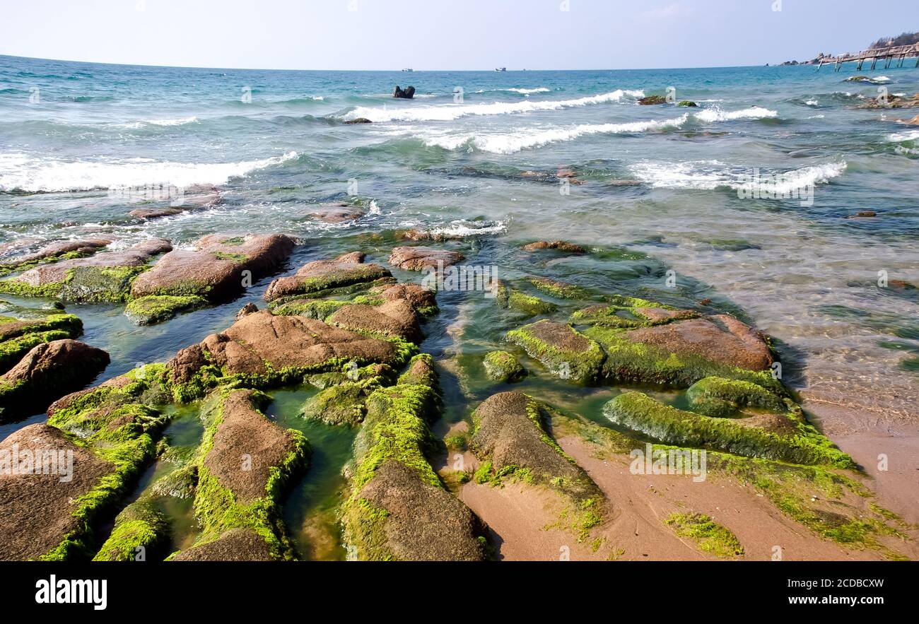 Roccia antica, chiamata (Co Thach) acque Binh Thuan, Vietnam Foto Stock