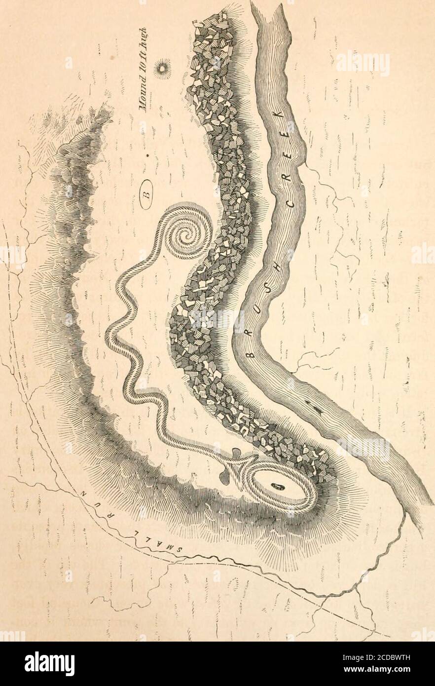 . Il simbolo del serpente e il culto dei reciproci principi della natura in America . Fig. 24. Serpente astronomico, da un Manuscriptato messicano a dresda.. GRANDE LAVORO DI TERRA A SERPENTINA, ADAMS CO, OHIO ANTICHE STRUTTURE A SERPENTINA. 137 CAPITOLO V. ANTICHE STRUTTURE A SERPENTINA DEGLI STATI UNITI. Tra le opere di terra della Valle dell'Ohio, c'è una piccola ma interessante classe di opere che, fino a poco tempo fa, è sfuggito completamente all'osservazione. Non si tratta di recinti, né di canne con proprietà designano come tumuli, secondo l'applicazione thetechnical del termine adottato in Foto Stock