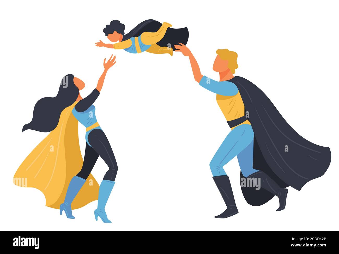Famiglia di super eroi, mamma e padre con figlio Illustrazione Vettoriale