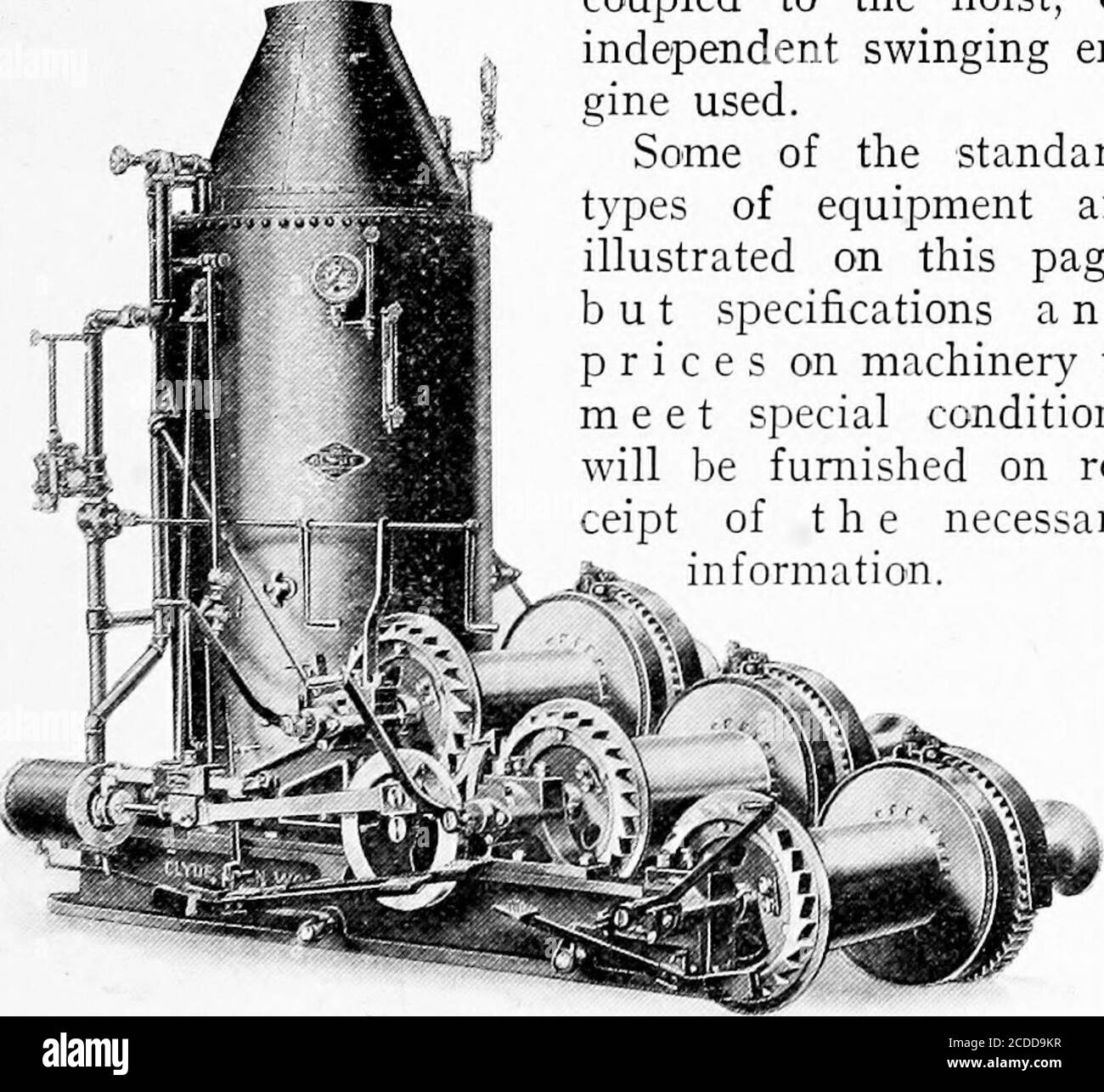 . La ciclopedia per la movimentazione dei materiali; un libro di riferimento che copre le definizioni, le descrizioni, le illustrazioni e i metodi d'uso delle macchine per la movimentazione dei materiali impiegate nell'industria . Derick per benna di guscio di Clam; i Clyde Iron Works de- i firma e produce una linea di prodotti di mais i plete di engineI di sollevamento e derricks. Inclusi sono i modelli come gamba rigida, e tim-ber derricks ragazzo, molte classi di derrick d'acciaio, chiatta, braccio braccio del braccio e canna derrick; vapore, elettrico, benzina e cinghia di sollevamento en-gines, escavatori, macchine per tronchi e attrezzature supplementari-aria. Per mano di materiale Foto Stock