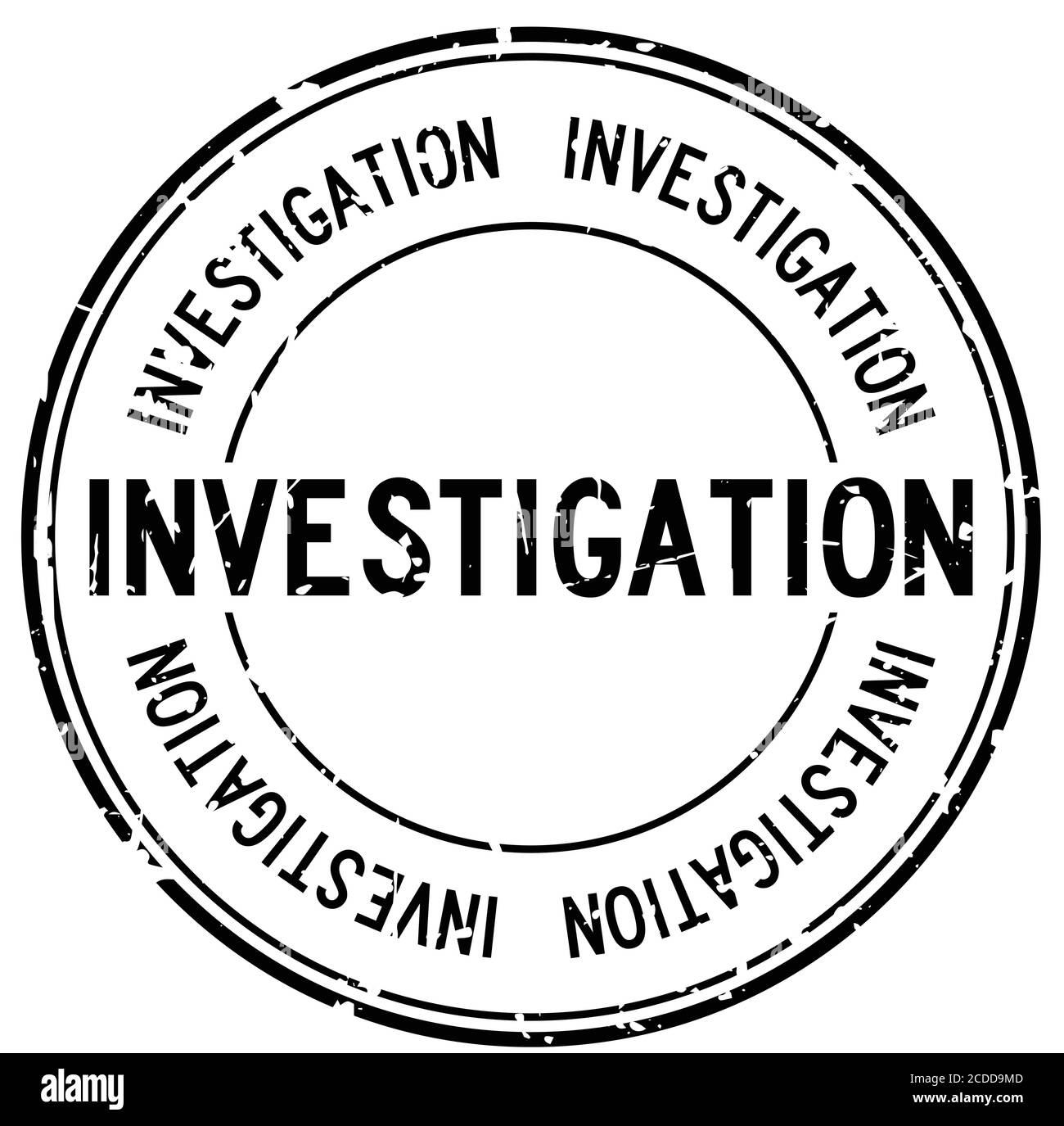 Grunge nero investigazione parola rotonda guarnizione gomma stampigliata su bianco sfondo Illustrazione Vettoriale
