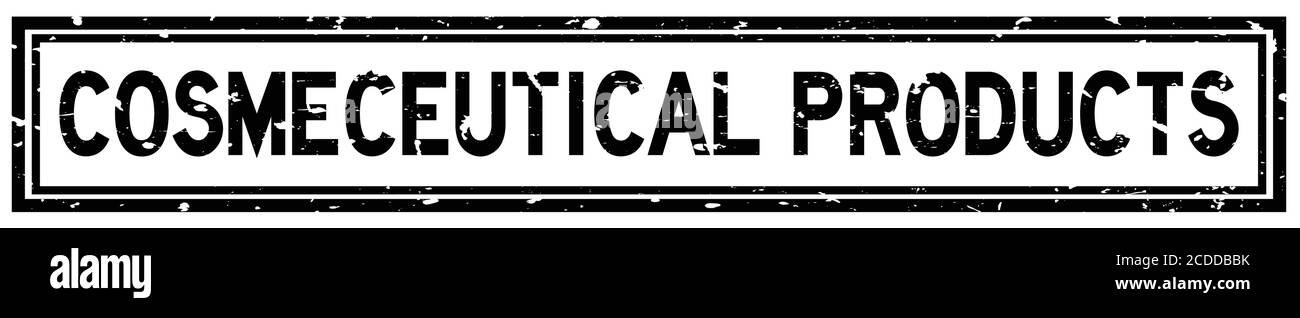 Grunge prodotti cosmeceutici neri parola gomma quadrata sigillo timbro on sfondo bianco Illustrazione Vettoriale