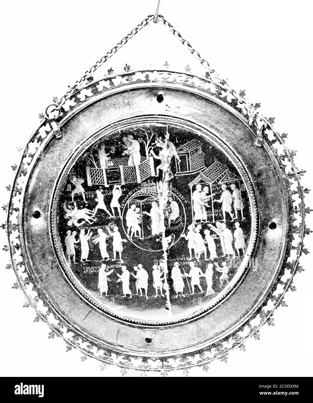 . Dinanderie; una storia e una descrizione dell'opera d'arte di mediæval in rame, Ottone e bronzo . f la gente di città che la figlia di un furrier Huy era la madre del nostro Guglielmo il Conquistatore. Si può menzionare che a Huy la decorazione dello smalto champluceve di magazzino è stata praticata in un primo momento, come è shownby il trittico da Alton Towers, Ora nel Victoria and Albert Museum, realizzato a metà del XII secolo da Godfrey DC Claire di Huy. Verdun, situato sulla Mosa al punto in cui diventa navigabile, è un'altra città in cui la fabbrica di Dinanderie è stato portato su un Foto Stock