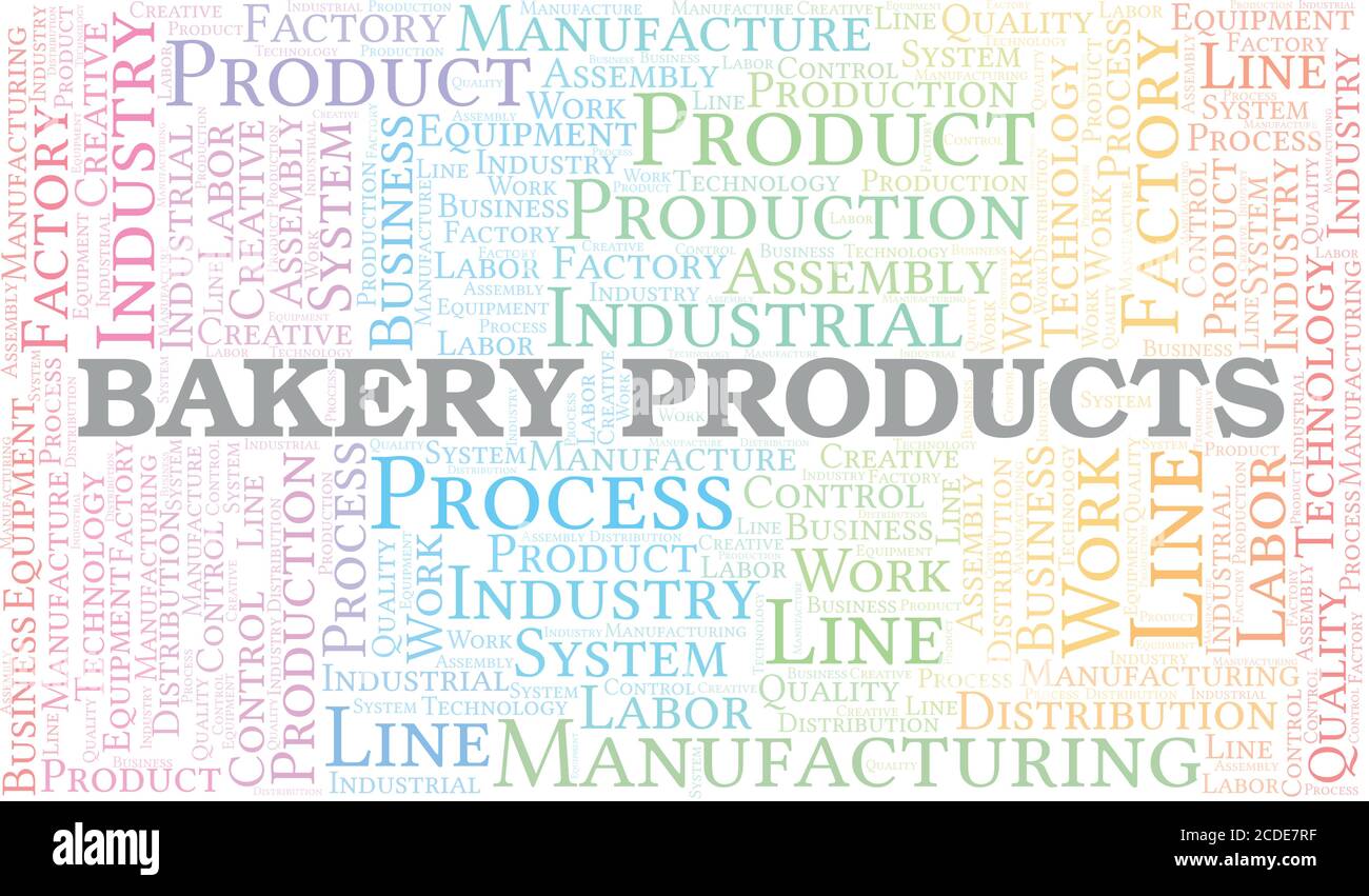 Prodotti da forno Word cloud creare solo con il testo. Illustrazione Vettoriale