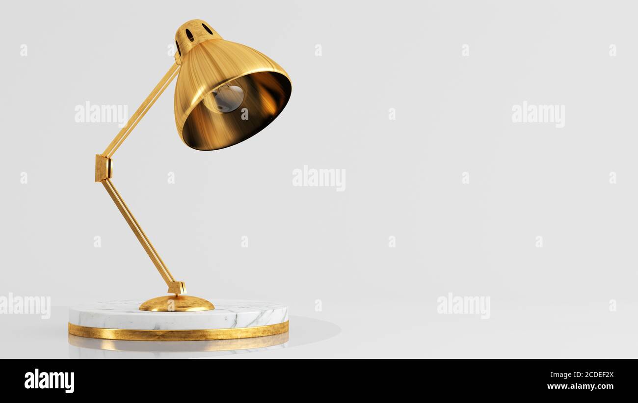 Lampada dorata su lussuoso piedistallo in marmo bianco con rendering 3d Foto Stock
