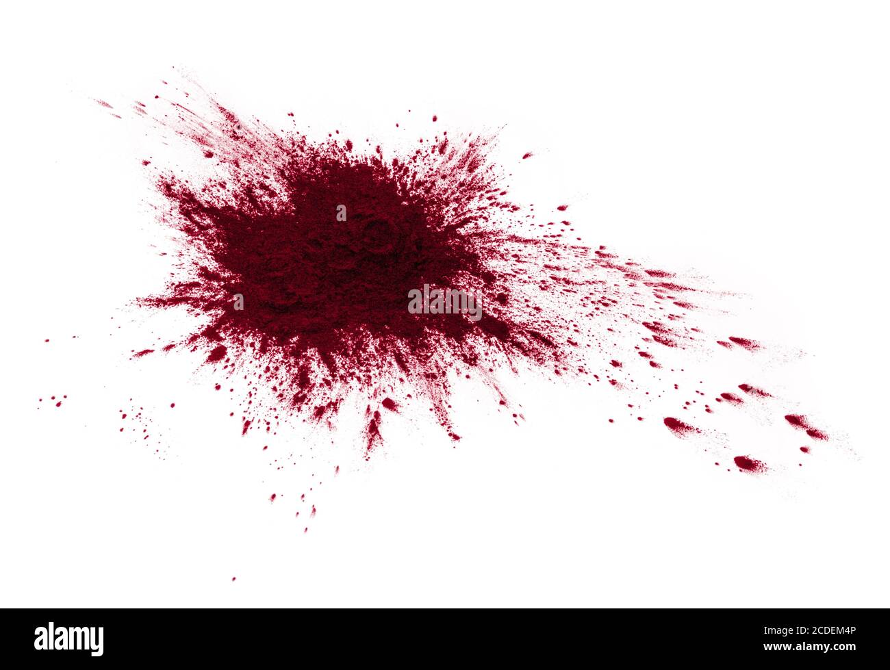 Vernice rossa a polvere di sangue secco isolata su bianco Foto Stock