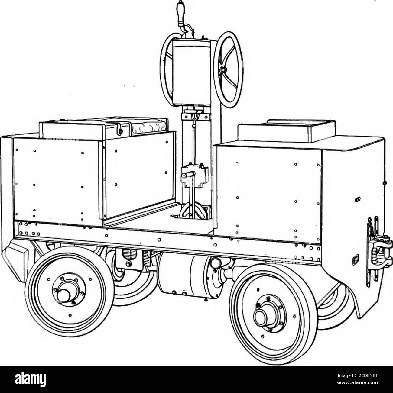 . La ciclopedia per la movimentazione dei materiali; un libro di riferimento che copre le definizioni, le descrizioni, le illustrazioni e i metodi d'uso delle macchine per la movimentazione dei materiali impiegate nell'industria. Sulla strada. Questo trattore trasporta da circa il 30% a circa il Soper% batterie più grandi rispetto al tipo a tre ruote. Questo tipo può utilizzare la trazione a due o a quattro ruote sterzanti,la trazione a due o a quattro ruote motrici, e può avere la trazione a catena o a vite senza fine. Non vi è praticamente alcuna differenza nello spazio richiesto per manovrare questo trattore con la trazione integrale equello richiesto per il tipo a tre ruote. È seldomnecessary, tuttavia, in actu Foto Stock