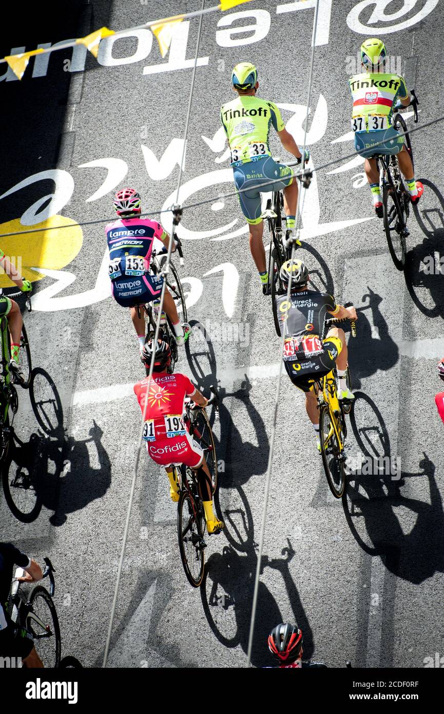 5 luglio 2016. Tour De France 4° tappa. Saumur a Limoges. Daniel Navarro, Thomas Voeckler, Matteo Bono, Maciej Bodnar, Rafał Majka. Foto Stock