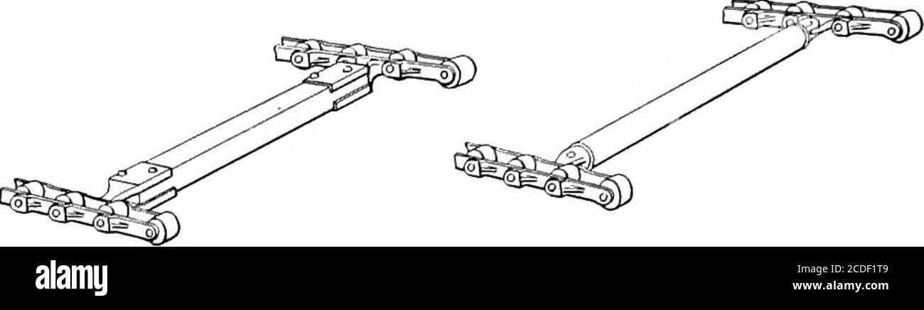 . Manipolazione dei materiali cyclopedia; un libro di riferimento che copre le definizioni, le descrizioni, le illustrazioni e i metodi di uso delle macchine di movimentazione dei materiali impiegate nell'industria. Terial che è maneggiato e che riduce la potenza necessaria per azionare l'ascensore. Il diametro della puleggia da utilizzare per un dato veicolo dipende per le pulegge motrici principalmente da due fac-tors, dalla trazione richiesta e dallo spessore della cinghia trapezoidale. Il diametro deve essere sufficiente a garantire che la cinghia non scivoli sulla puleggia; naturalmente, il più grande il coefficiente di attrito della superficie della puleggia, il più piccolo Foto Stock