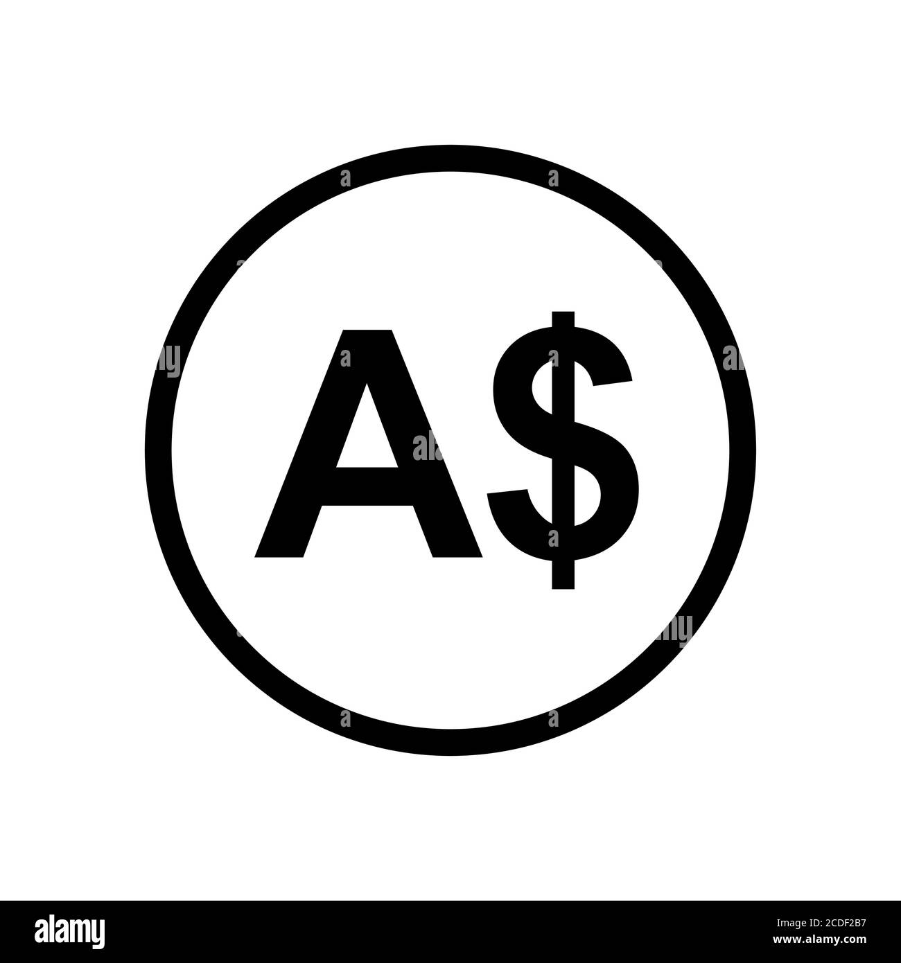 Icona in bianco e nero monocromo della moneta australiana. Simbolo della valuta corrente. Illustrazione Vettoriale