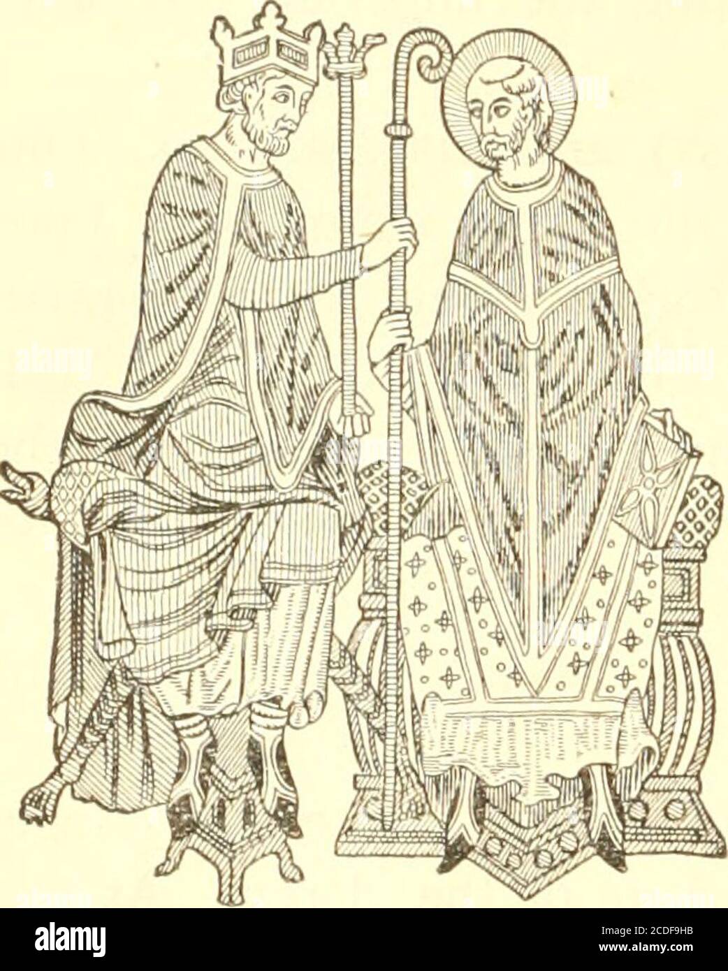. mediæval e la storia moderna . atre o temporalità, ashe furono chiamate, queste becamehenford un feudo permanente del theoverlord e soggette a tutti gli in-cidents del feudal tenure. Quando si è verificato un posto vacante, il signore ha convocato il diritto di riempirlo, Solo il caso asin dello sceat di un feudo laico.^in questo modo i governatori temporali di tutta Europa erano venuti a esercitare il diritto di nominare orconfermare l'elezione di Almotall i grandi prelati della Chiesa.ora questi principi laici che avevano il patrocinio di questi Churchoffics e terre li hanno maneggiati proprio come Hanno fatto i loro fiefs laici. Hanno richiesto il Foto Stock