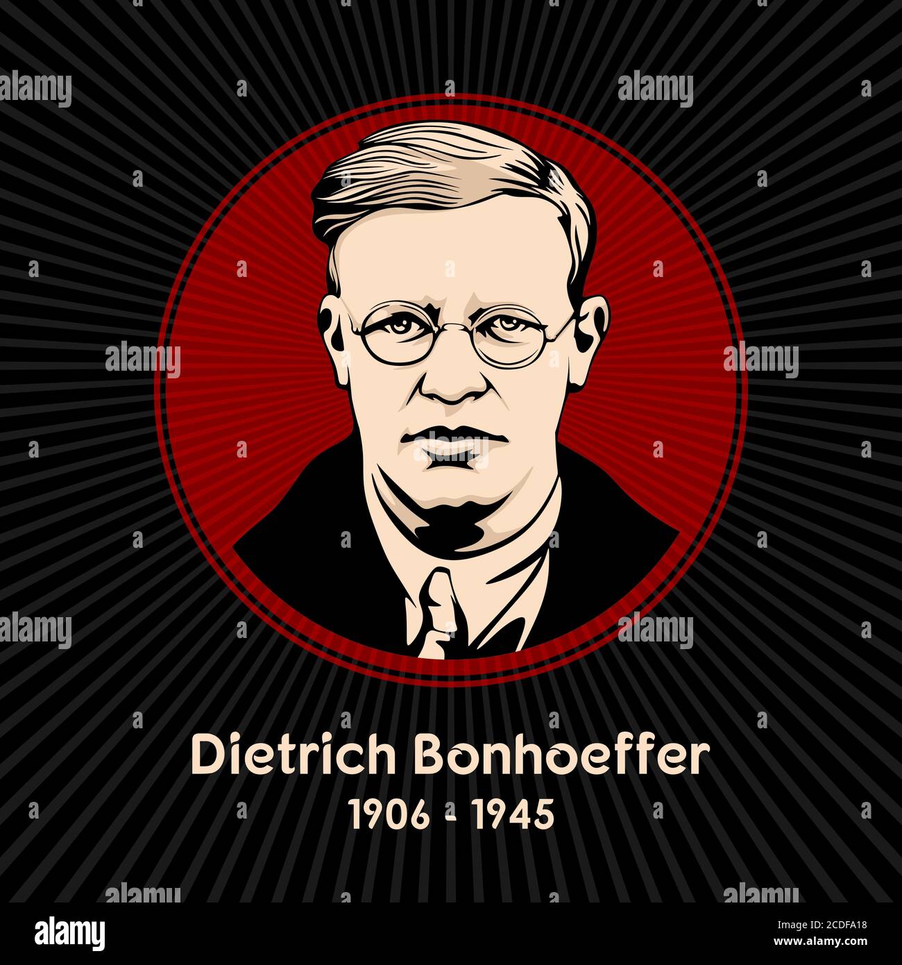 Dietrich Bonhoeffer (1906 – 1945) è stato un pastore luterano, un teologo, un dissidente anti-nazista e un membro fondatore della Chiesa confessante. Illustrazione Vettoriale
