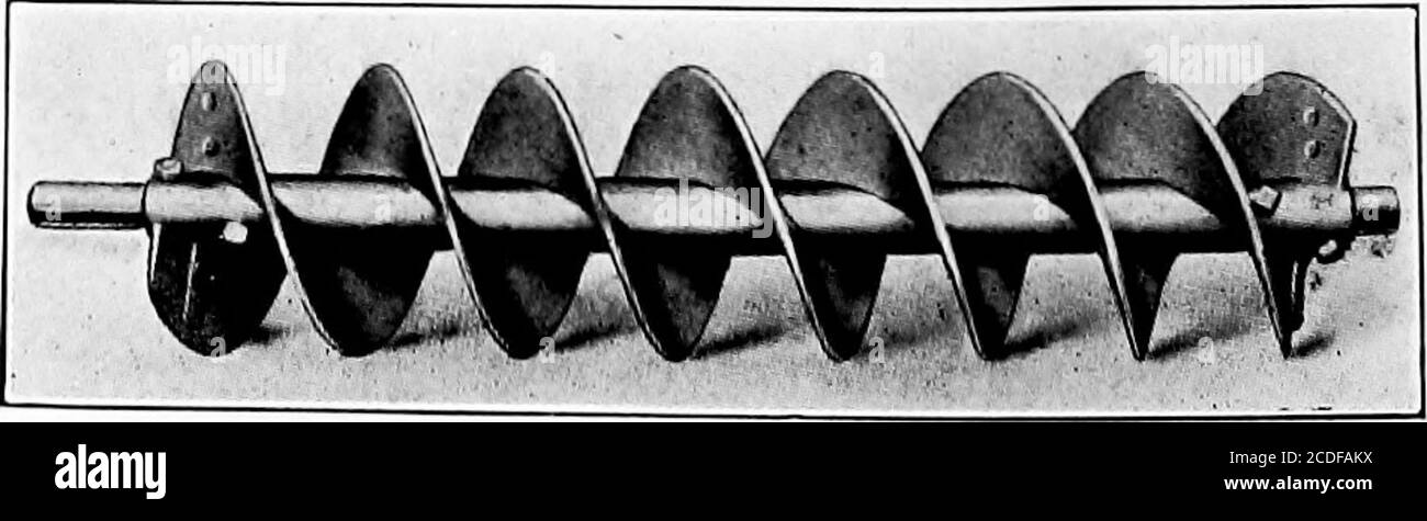 . La ciclopedia per la movimentazione dei materiali; un libro di riferimento che copre le definizioni, le descrizioni, le illustrazioni e i metodi d'uso delle macchine per la movimentazione dei materiali impiegate nell'industria . La vite singola è fissata solitamente è fatta di tubo di acciaio. Le bladisono fissate al tubo mediante bulloni, appiattiti ad un'estremità erivettati alla lama a spirale, e filettati all'altra estremità e dotati di un dado, l'estremità filettata passante. Avvitare due volte il tubo. I tubi sono rinforzati alle estremità dei manicotti hy a sezione di eachsez fatti scivolare su di essi, e gli alberi di accoppiamento sono tenuti da bulloni che si estendono attraverso il manicotto e il tubo An Foto Stock