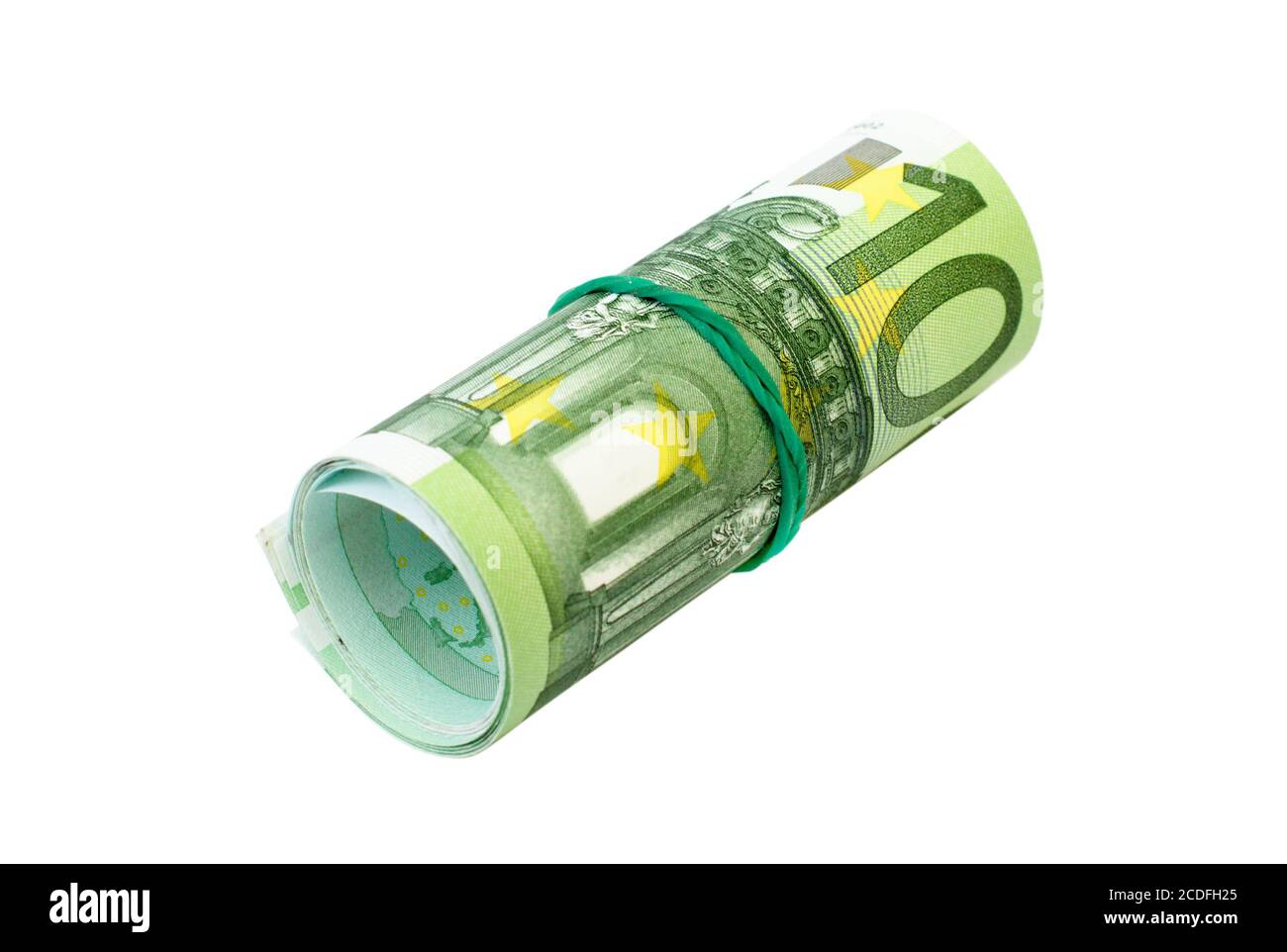 Rotolo di banconote da 100 Euro con fascia elastica avvolta. Foto Stock