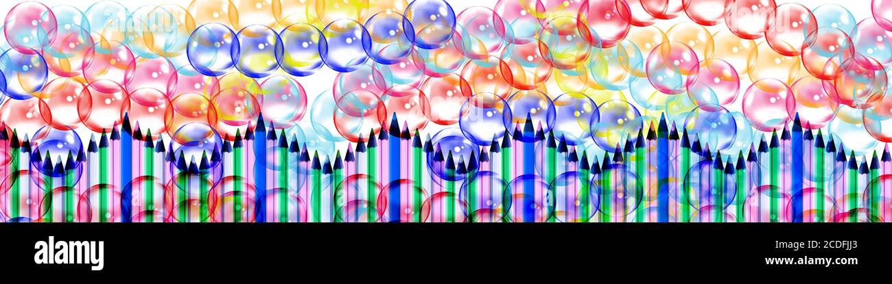 banner colorato bolle xith onda di matite colorate Foto Stock