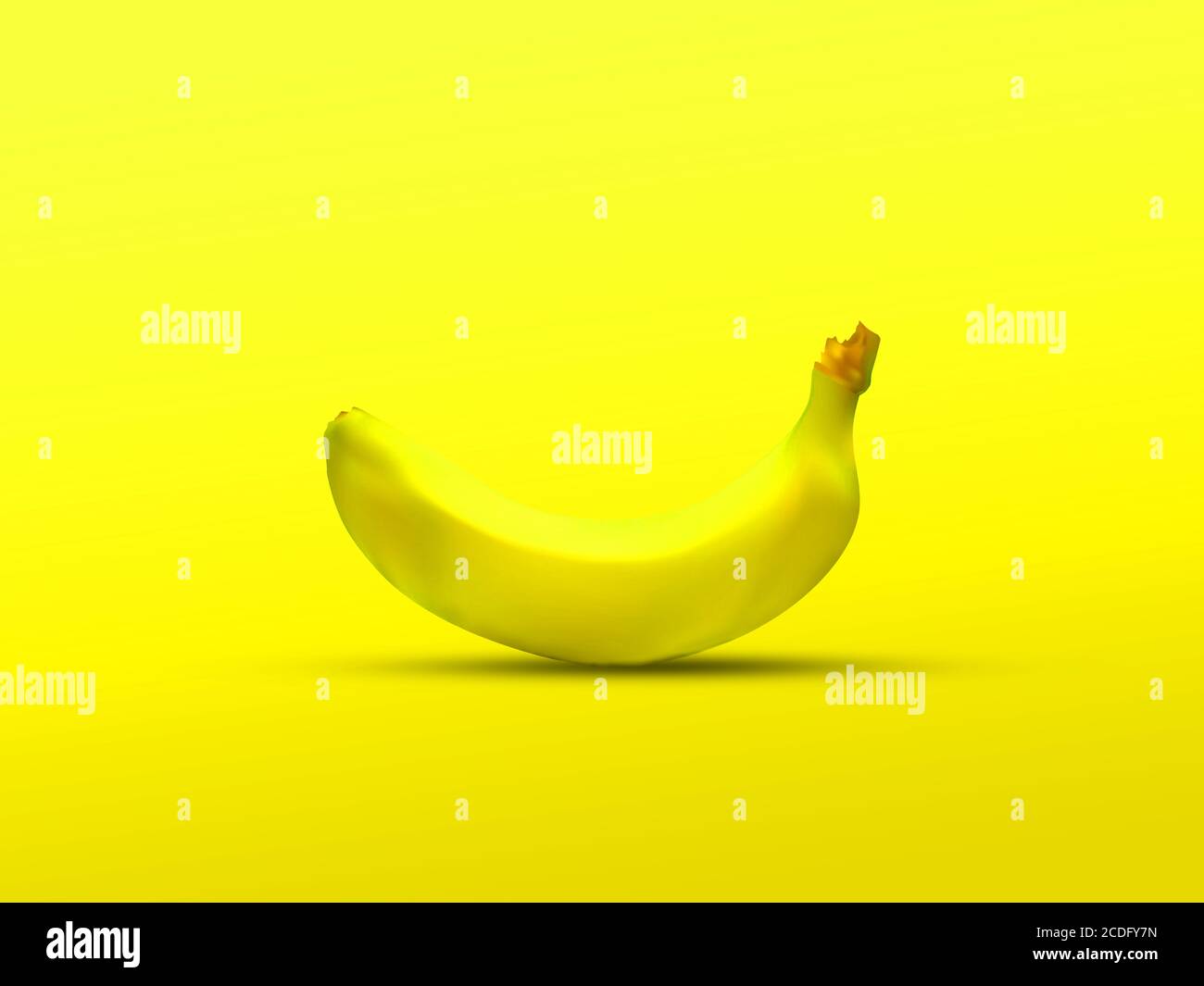 Una banana gialla isolata su sfondo giallo : studio di colore chiaro: Una banana tridementional - visualizzazione 3D Foto Stock