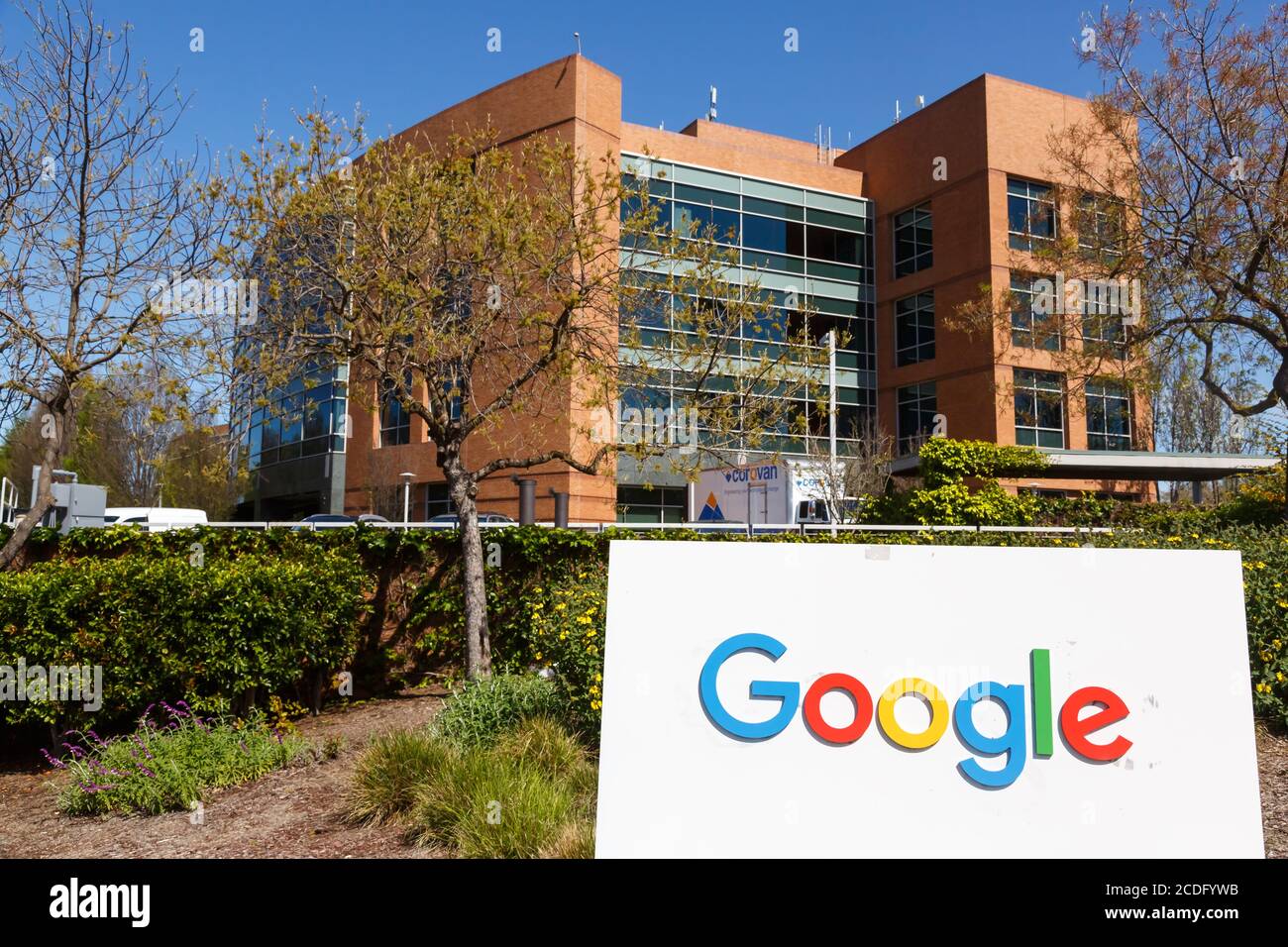 Mountain View, California - 10 Aprile 2019: la sede centrale di Google HQ in Mountain View, California. Foto Stock