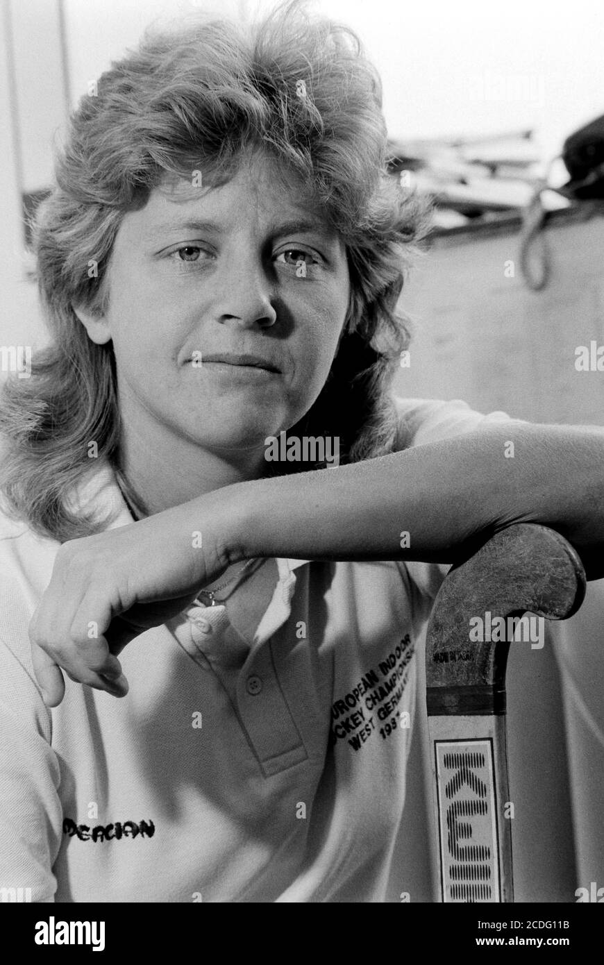 Sandie Lister England Ritratto dei giocatori di Hockey alla cupola dello sport, King Edward VI School, Spring Lane, Bury St Edmunds. 05 giugno 1990. Foto: Neil Turner Foto Stock