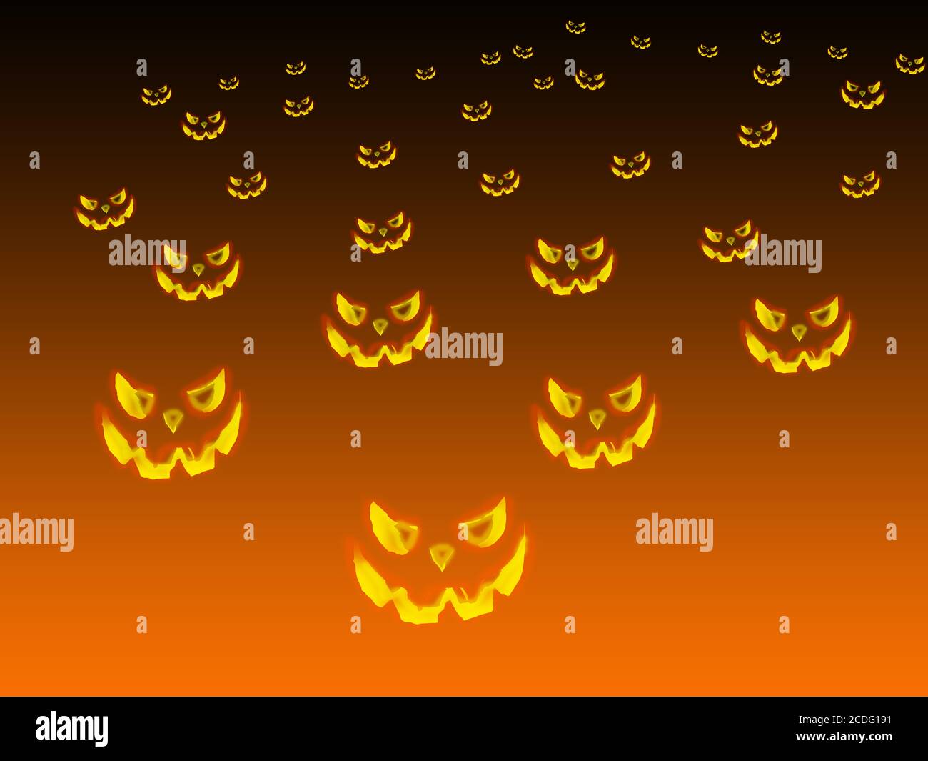 Sfondo senza cuciture con pumpkins facciali pazzi e fumosi, mostri volti al buio per il concetto di design Halloween. Fantasmi overhead volti fairy Foto Stock