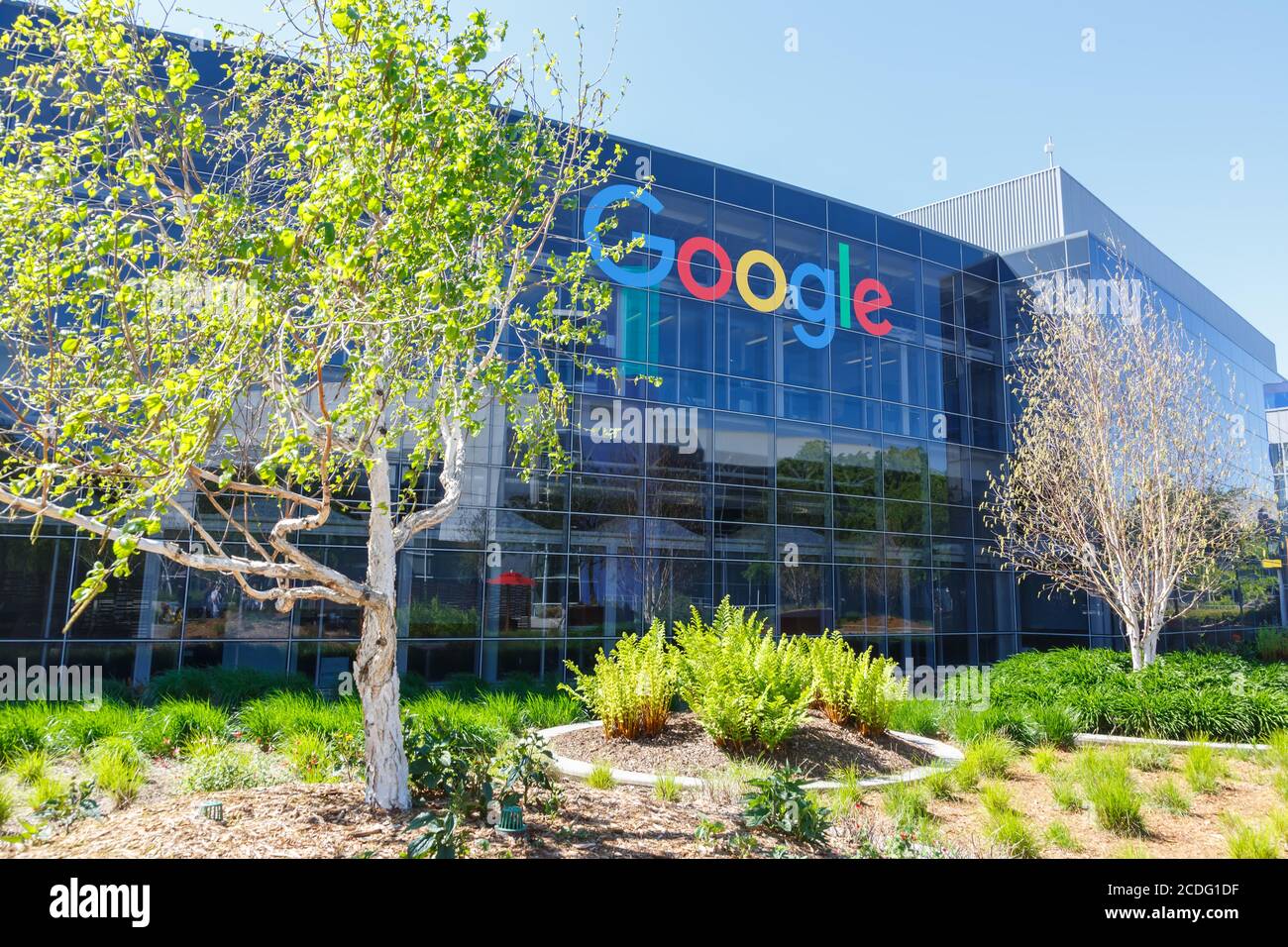 Mountain View, California - 10 Aprile 2019: la sede centrale di Google HQ in Mountain View, California. Foto Stock