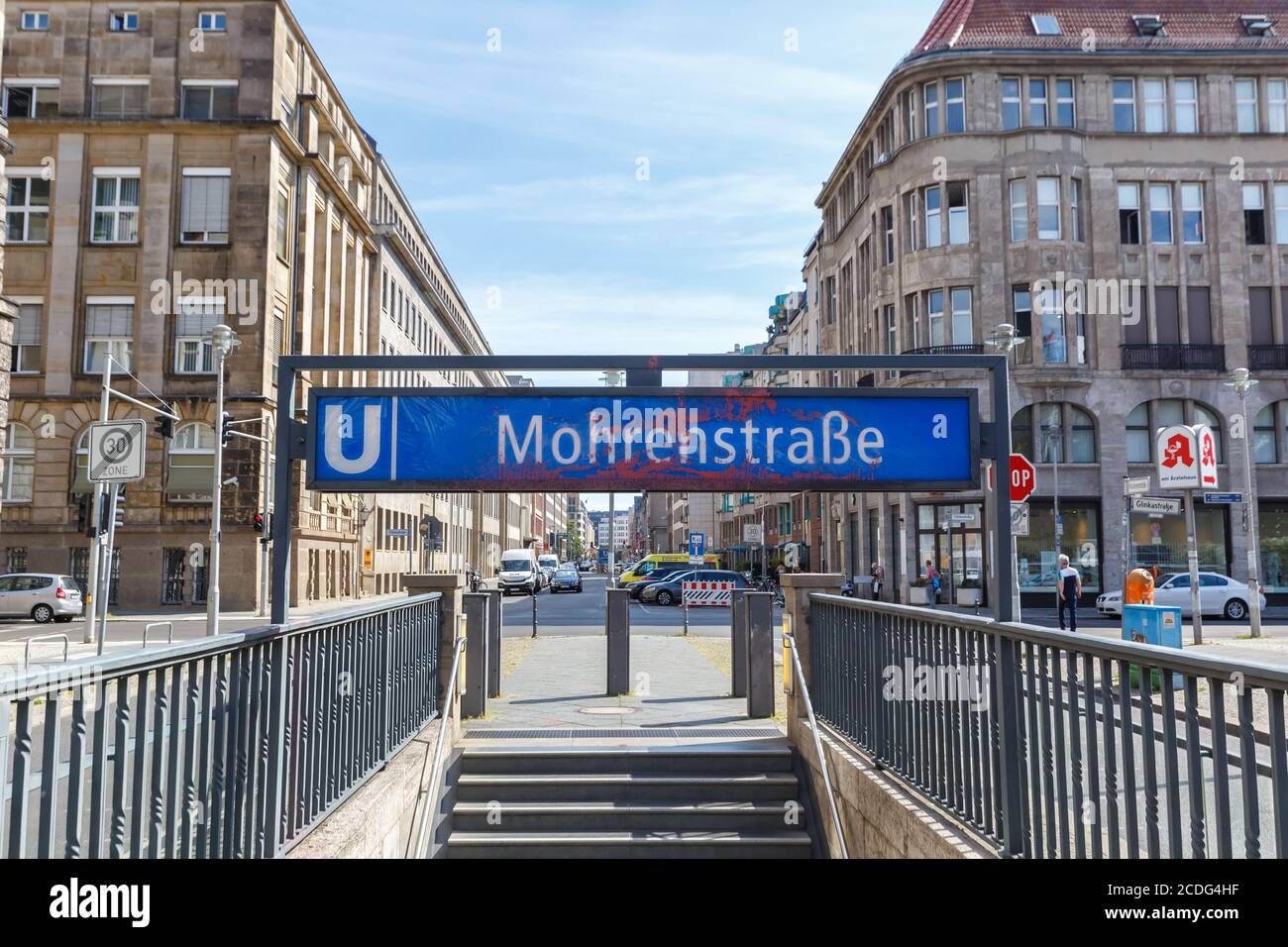 Berlino, Germania - 20 agosto 2020: Mohrenstraße Berlino stazione della metropolitana Mohrenstrasse U-Bahn in Germania. Foto Stock