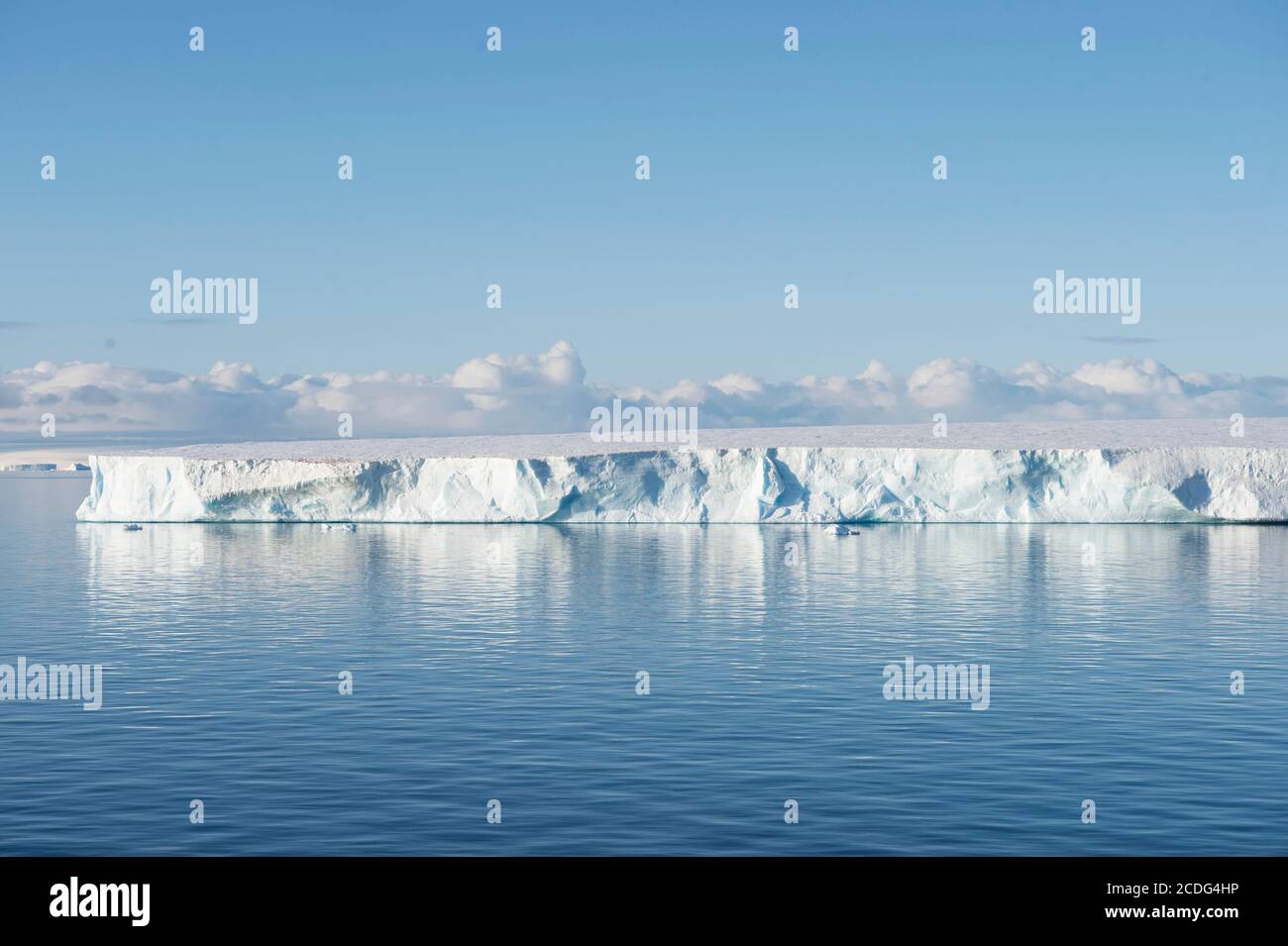 Un iceberg piatto e sormontato nel mare di weddell ha calato da un ghiacciaio Foto Stock