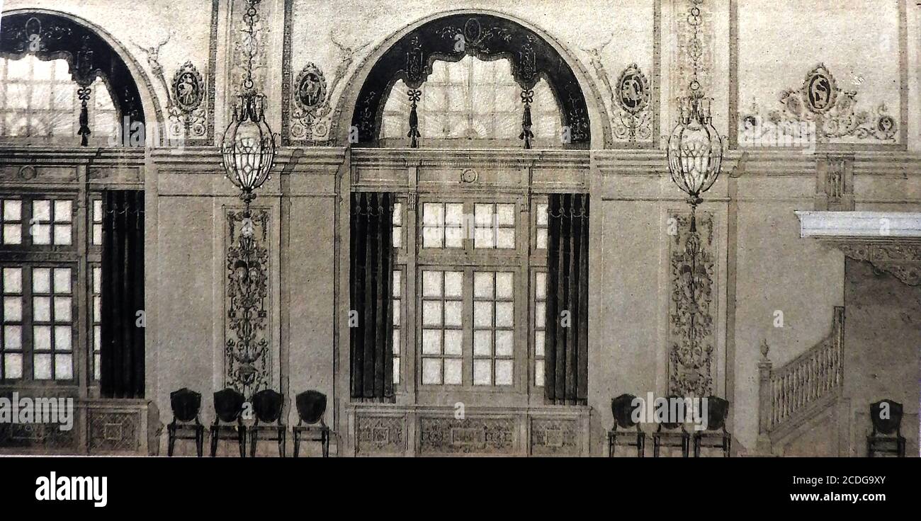 Greystone Hall - 1918 Illustrazione della sala da ballo dal libretto commemorativo prodotto all'apertura del nuovo tempio massonico ad Akron, Ohio, USA Foto Stock