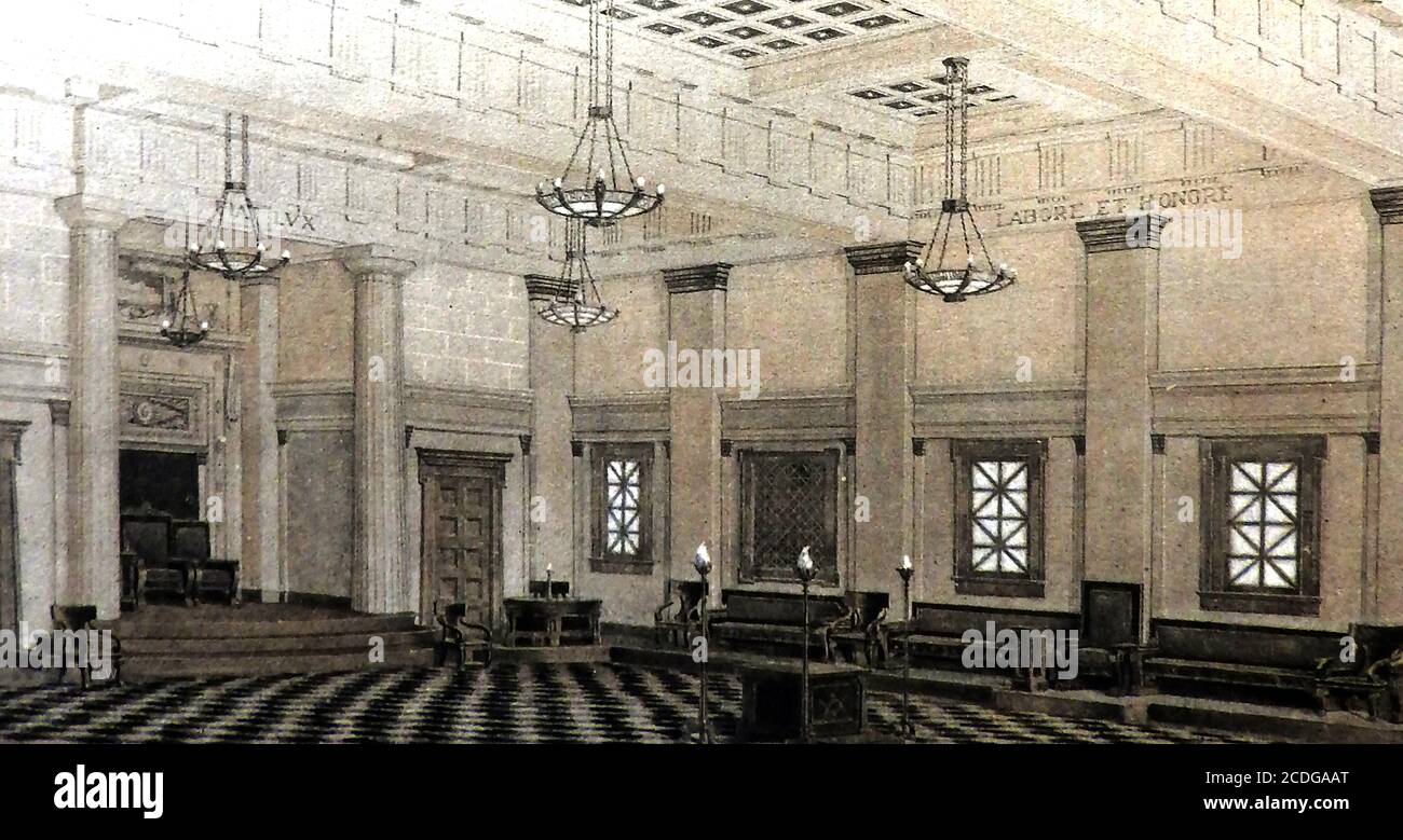 Greystone Hall - 1918 Illustrazione del Blue Lodge Doric dal libretto commemorativo prodotto all'apertura del nuovo Masonic Temple ad Akron, Ohio, USA Foto Stock