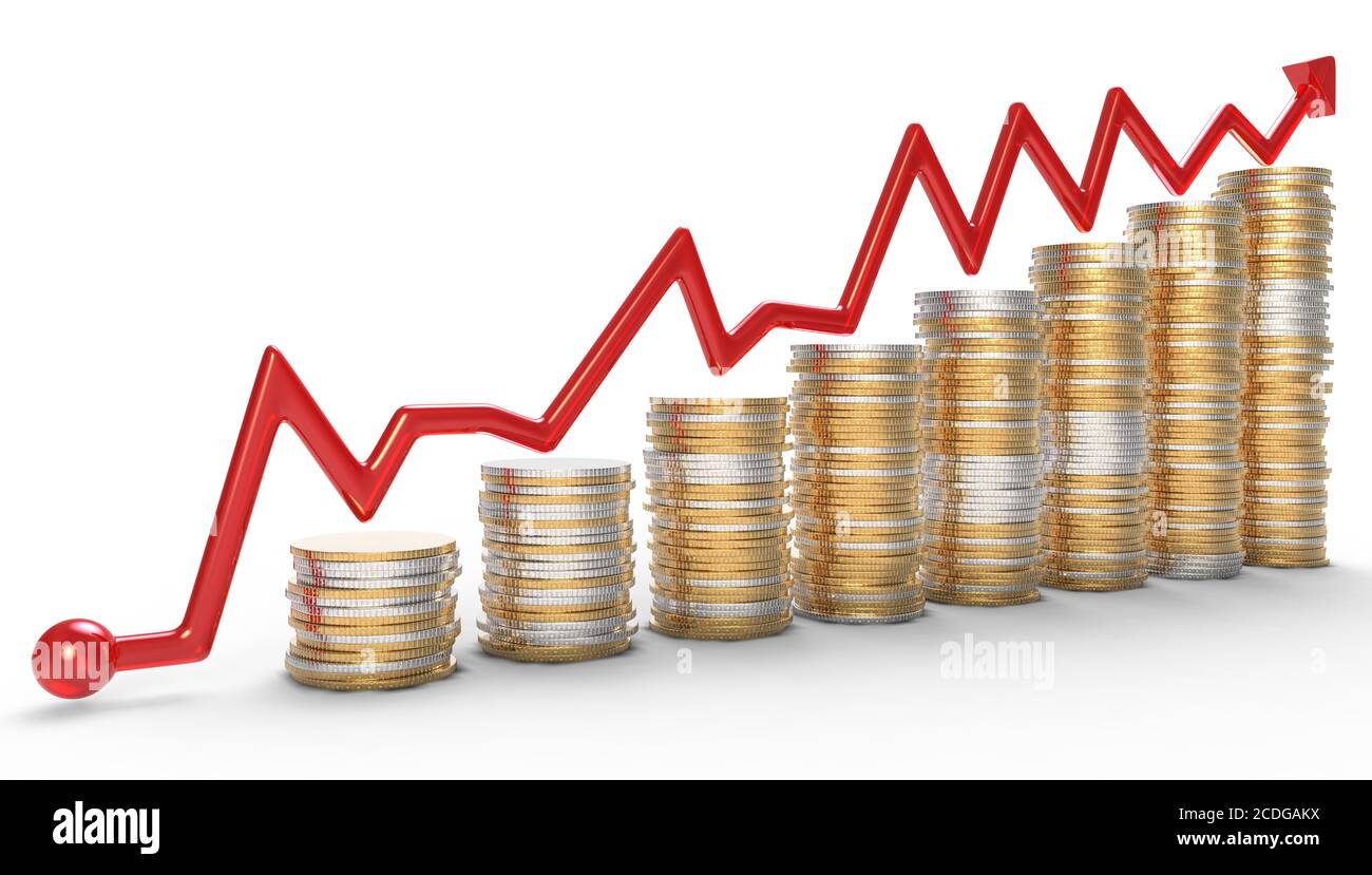 Successo: Grafico rosso sulle monete Foto Stock