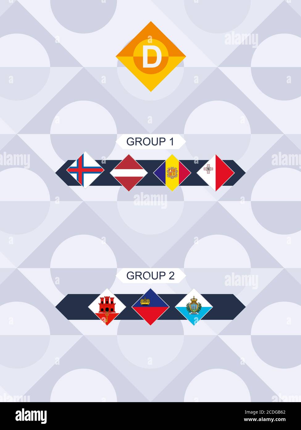 Bandiera della Lega D della competizione calcistica europea. Flag team nazionali ordinati per gruppo. Illustrazione Vettoriale