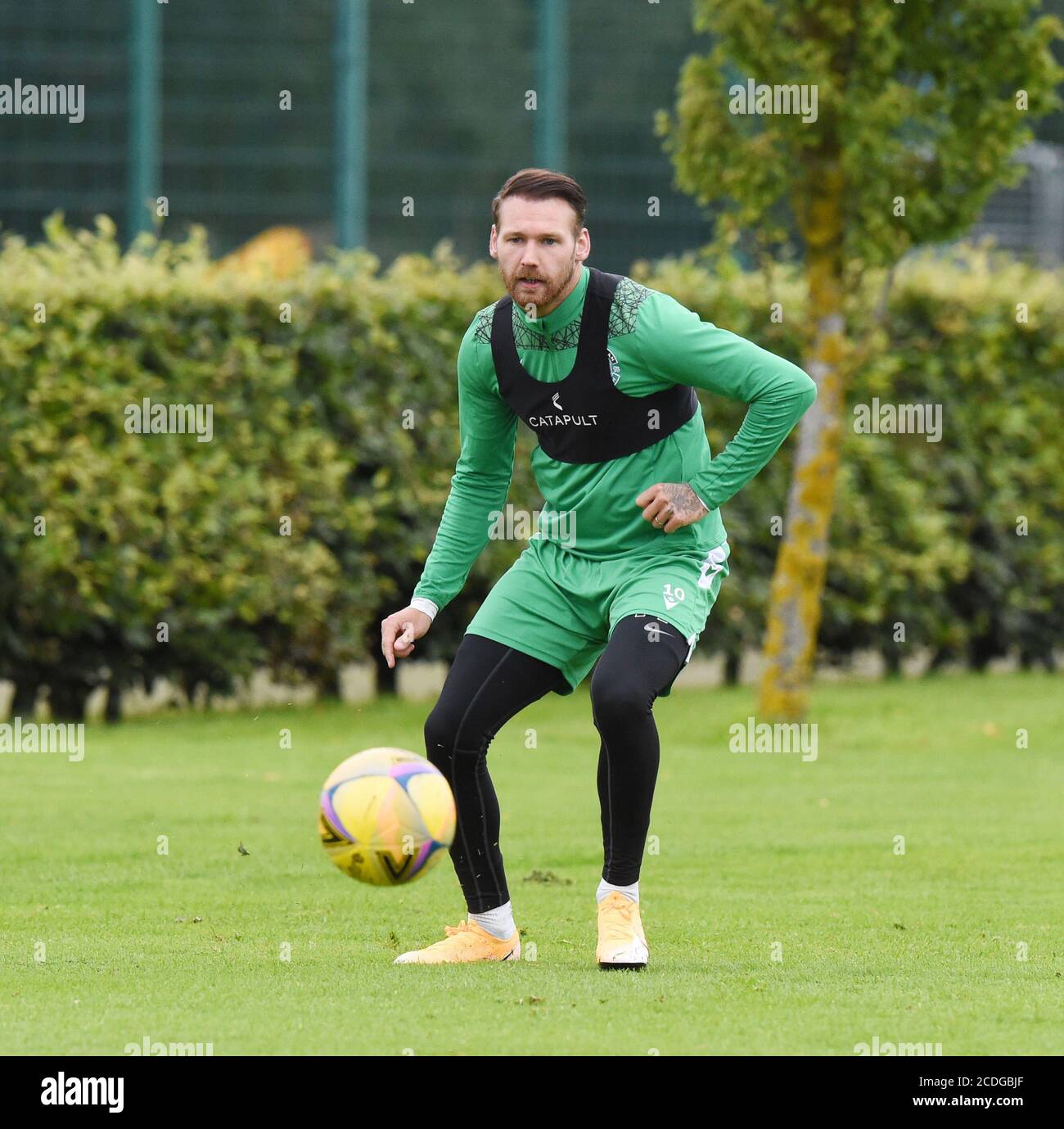 28 agosto 20., Ormiston, East Lothian.Scotland. REGNO UNITO. Sessione di allenamento Hibernian per domenica SPL match vs Aberdeen Credit: eric mcowat/Alamy Live News Foto Stock