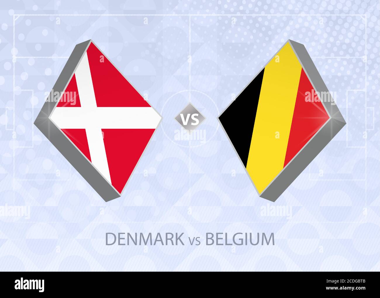 Danimarca contro Belgio, Lega A, Gruppo 2. Concorso europeo di calcio su sfondo blu. Illustrazione Vettoriale