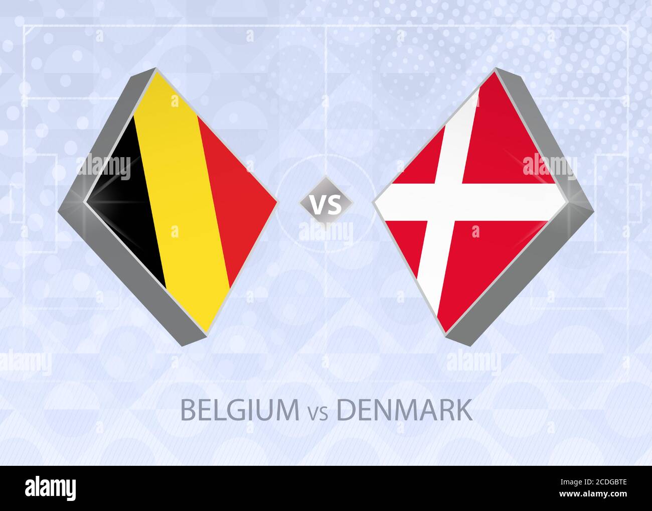 Belgio vs Danimarca, Lega A, Gruppo 2. Concorso europeo di calcio su sfondo blu. Illustrazione Vettoriale