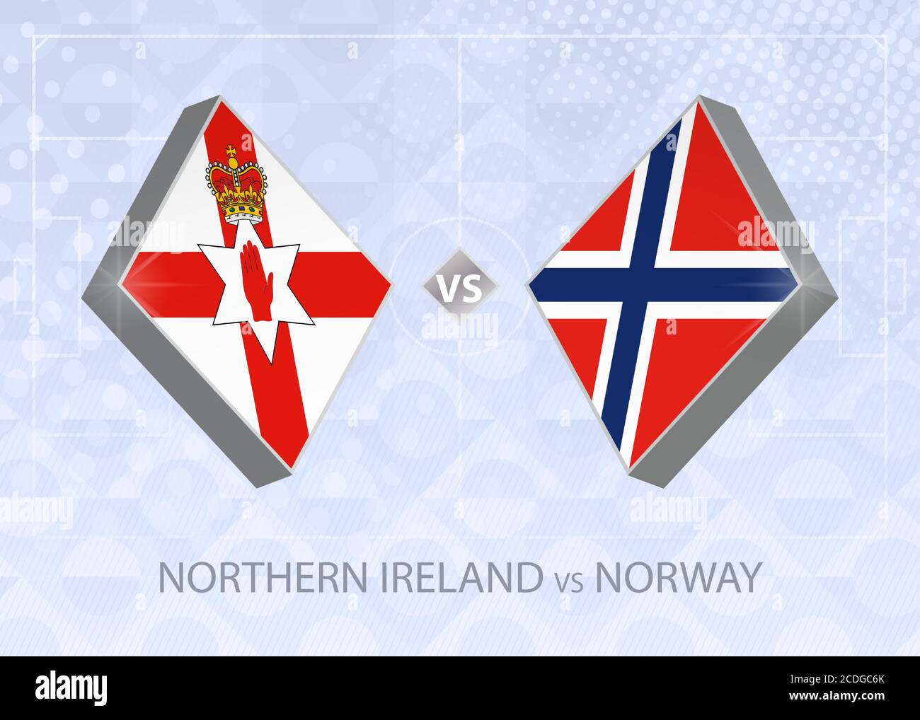Irlanda del Nord contro Norvegia, Lega B, Gruppo 1. Concorso europeo di calcio su sfondo blu. Illustrazione Vettoriale