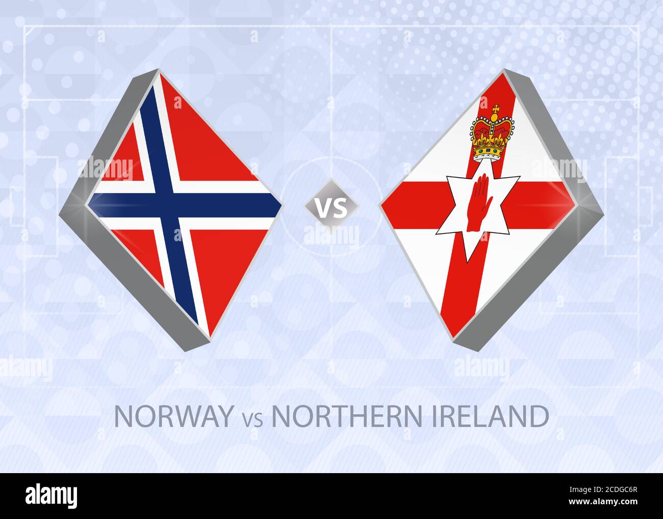 Norvegia contro Irlanda del Nord, Lega B, Gruppo 1. Concorso europeo di calcio su sfondo blu. Illustrazione Vettoriale