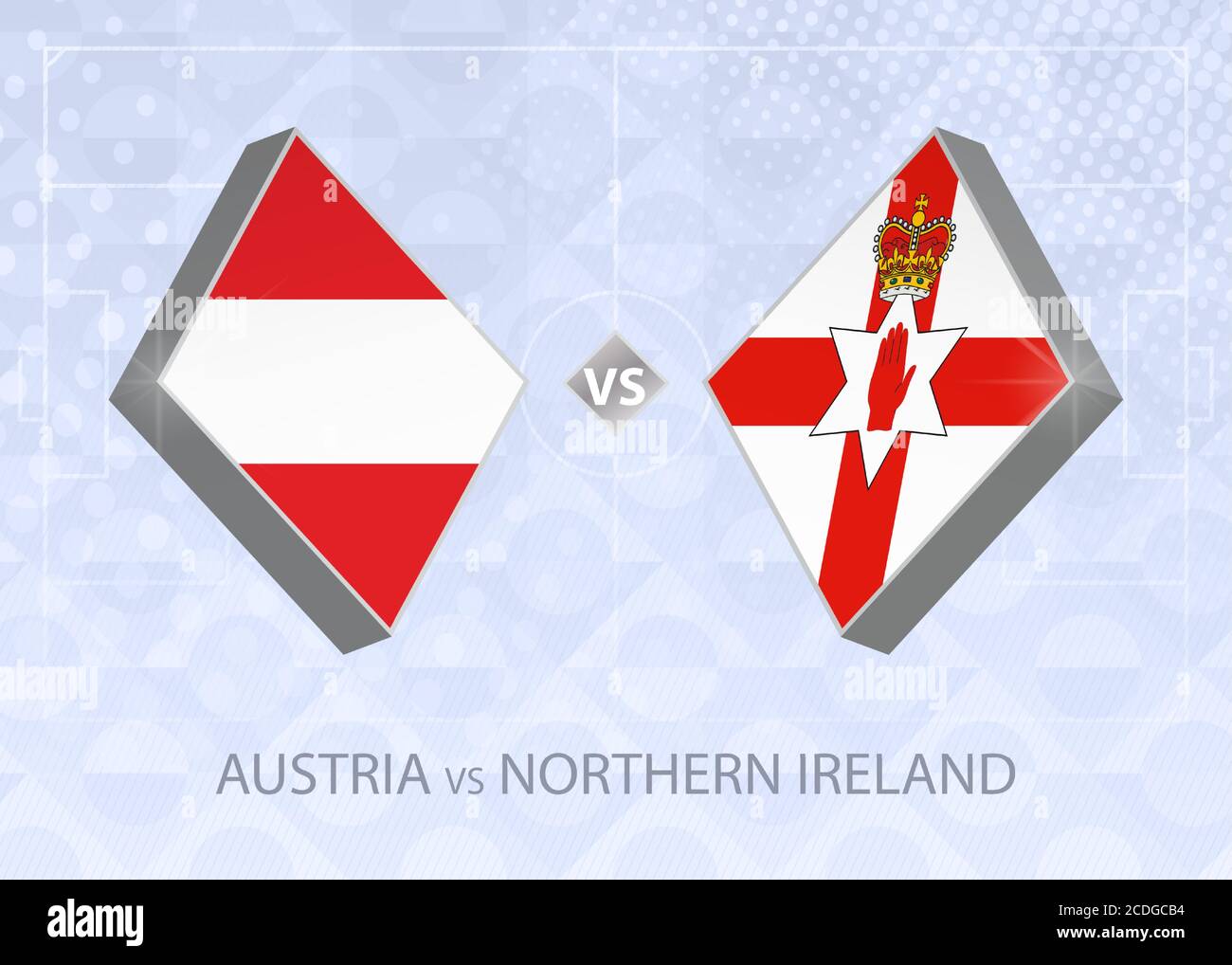 Austria vs Irlanda del Nord, Lega B, Gruppo 1. Concorso europeo di calcio su sfondo blu. Illustrazione Vettoriale