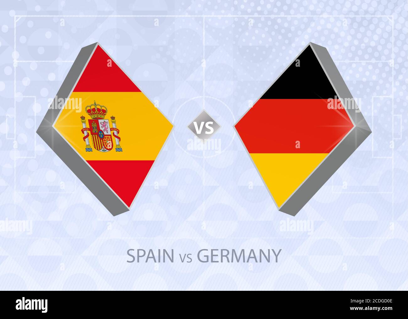 Spagna vs Germania, Lega A, Gruppo 4. Concorso europeo di calcio su sfondo blu. Illustrazione Vettoriale