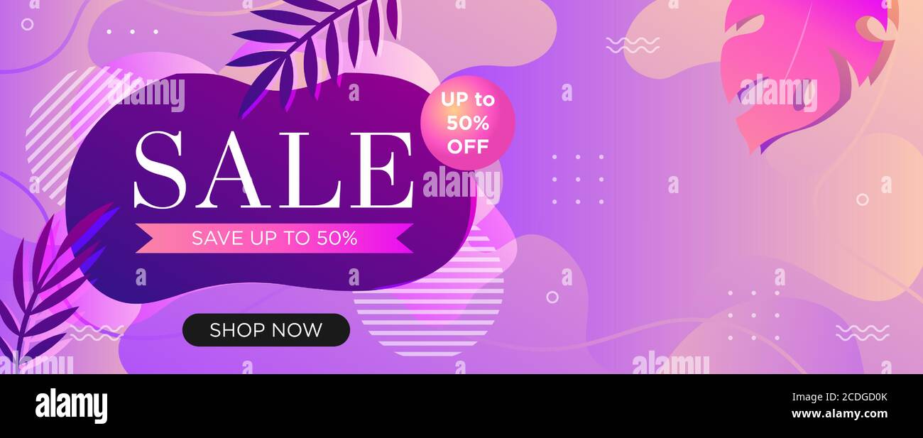 Modello banner Web Super sale per promozioni sui social media. Poster con sconto speciale del 50%, illustrazione vettoriale con spazio per la copia Illustrazione Vettoriale