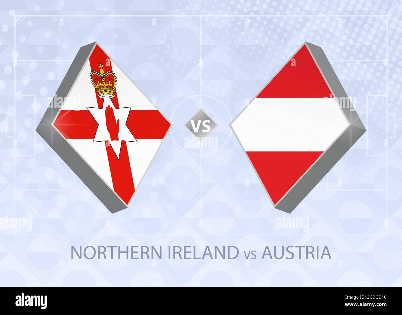 Irlanda del Nord contro Austria, Lega B, Gruppo 1. Concorso europeo di calcio su sfondo blu. Illustrazione Vettoriale
