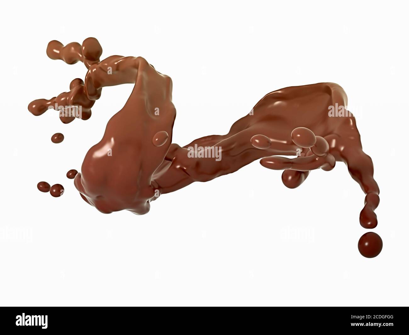 Schizzi di cioccolato liquido con gocce isolate Foto Stock