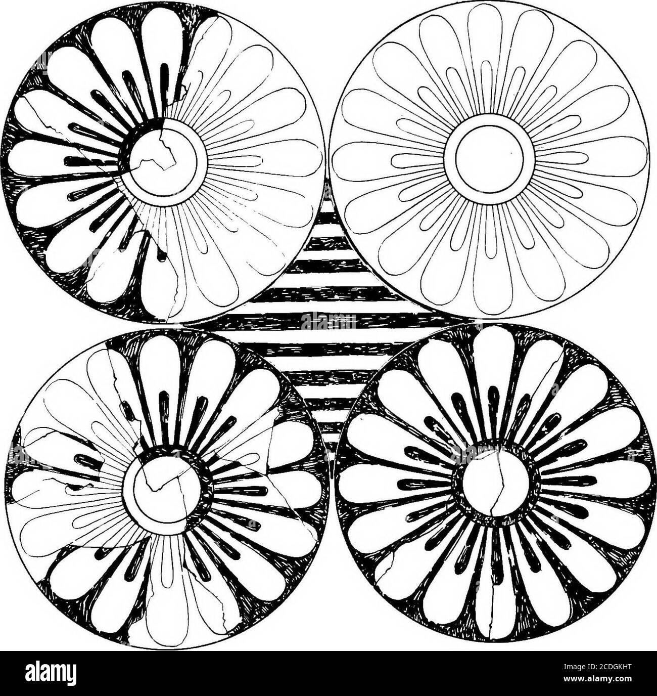 . Il palazzo di Minos : Un resoconto comparativo delle fasi successive della prima civiltà cretese, come illustrato dalle scoperte di Cnosso . a riempito lo spazio tra i themedallions è della stessa fede dei resti di simili placche dal Repository del Tempio,^ e la sua decorazione di barre orizzontali, alternativamente di J. Hatzidakis, TvXto-o-os Mivtot/cij (APX-E0.,1912), pp. 223, 224, e Fig. 32. Il disegno riprodotto in Fig. 346 wasexecuted per me da M. E. Gillidron, mali, con il gentile permesso dell'Efor, Dr. V. Stais. Fig. 344, i 4 mostra parte di un pla a forma di losanga più grande Foto Stock