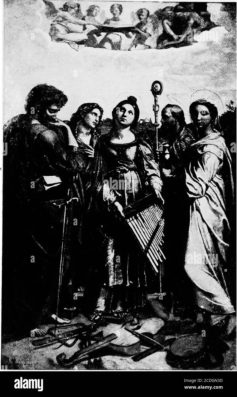 . Una breve storia dell'arte . RAPHAEL LA BELLE JARDINIERE la composizione piramidale è stata presa in prestito da Leonardo, ma la spaziatura di esso e l'espressione sono Raphael. BAPHAEL ST. CECILIA UNA composizione imparatamente calcolata e un po' manierata, e meno spontanea e profonda nel sentimento Foto Stock
